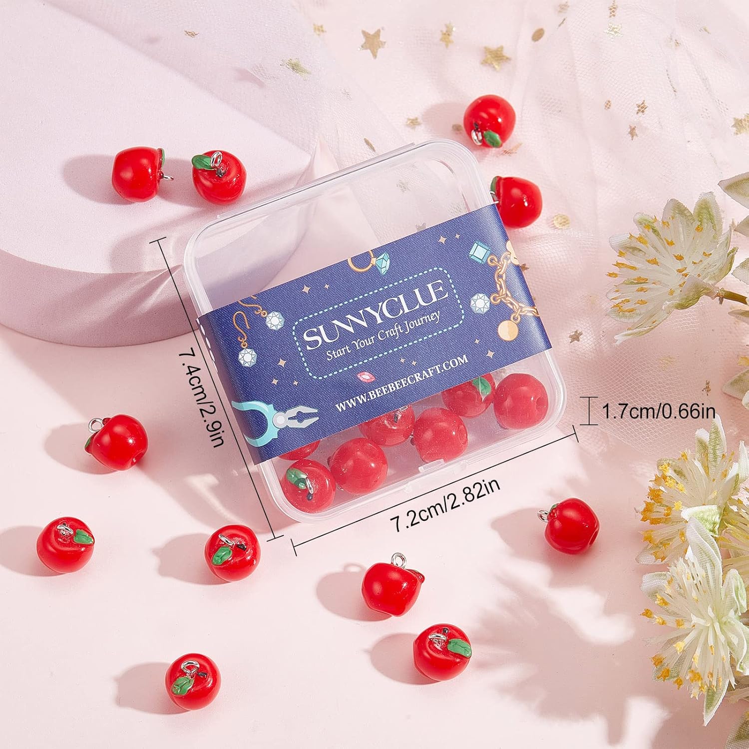 SUNNYCLUE 1 Box 25Pcs Red Apple Charms Teacher Charms School Resin Student 3D Miniature Food Thanksgiving Mini Fruit Pendants for Jewelry Making Hanging Ornament Necklace Keychain Supplies - Image 7