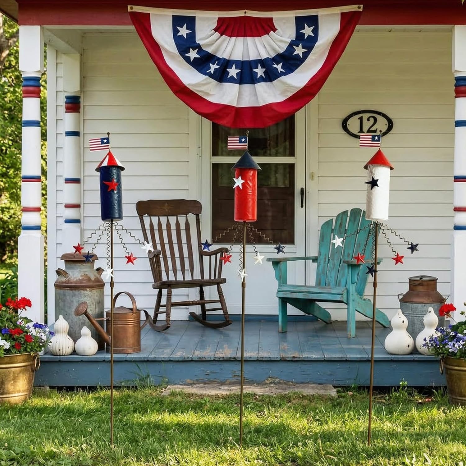 3 Pack Patriotic 4th of July Decorations Outdoor,23.6” Metal Americana Firework Decorative Garden Stakes for Independence Day Garden Decor, 3D Red White Blue Yard Signs for Lawn Porch