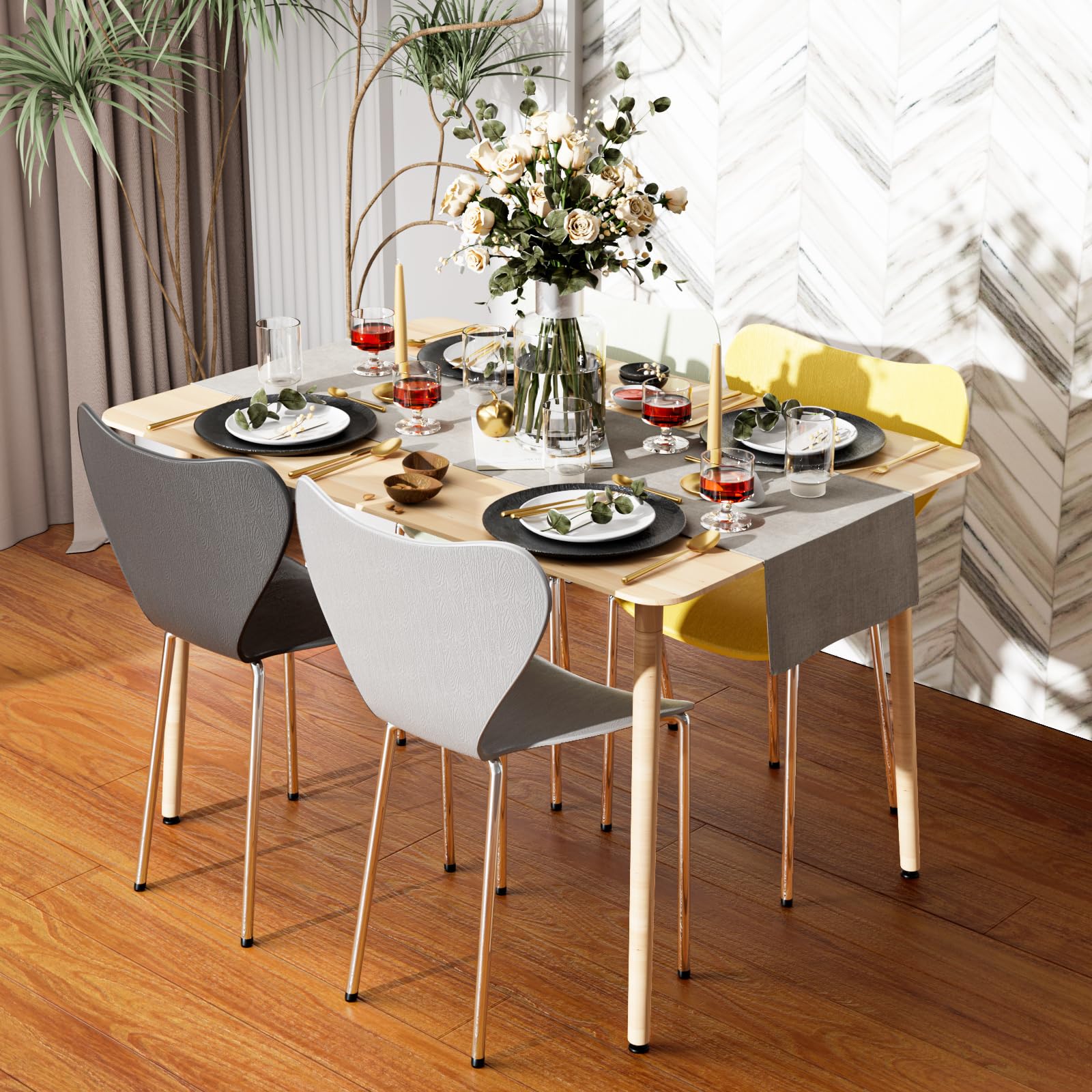 PIPIPOXER Juego de 4 sillas de Comedor, Polipropileno sillas de Comedor, sillas de Cocina, sillas de salón con Respaldo de Polipropileno y Patas de Placa eléctrica,Negro Gris Amarillo Verde