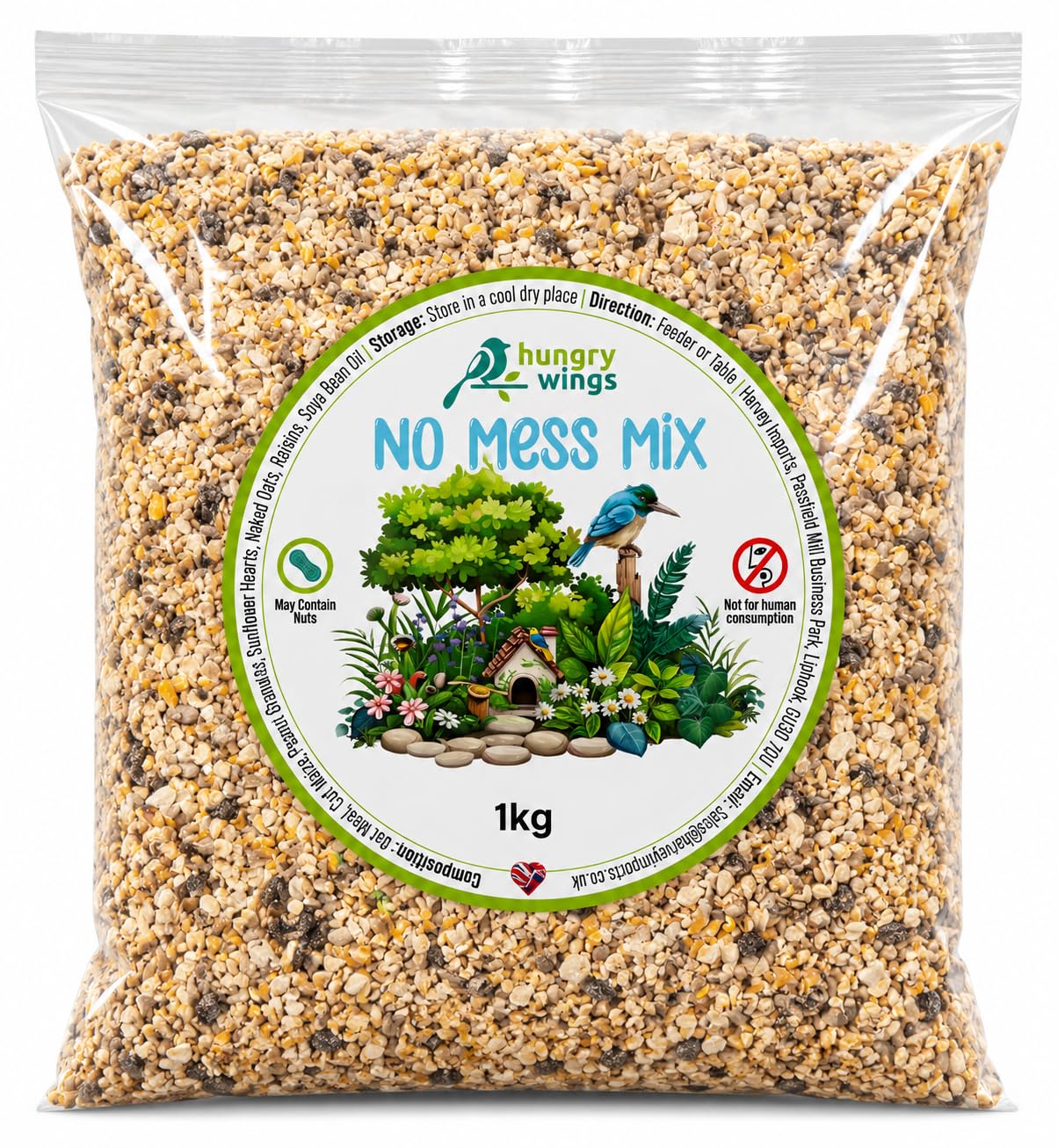 Wild Bird Food 1kg No Mess Seed Mix – Husk Free Garden Bird Feed High Energy