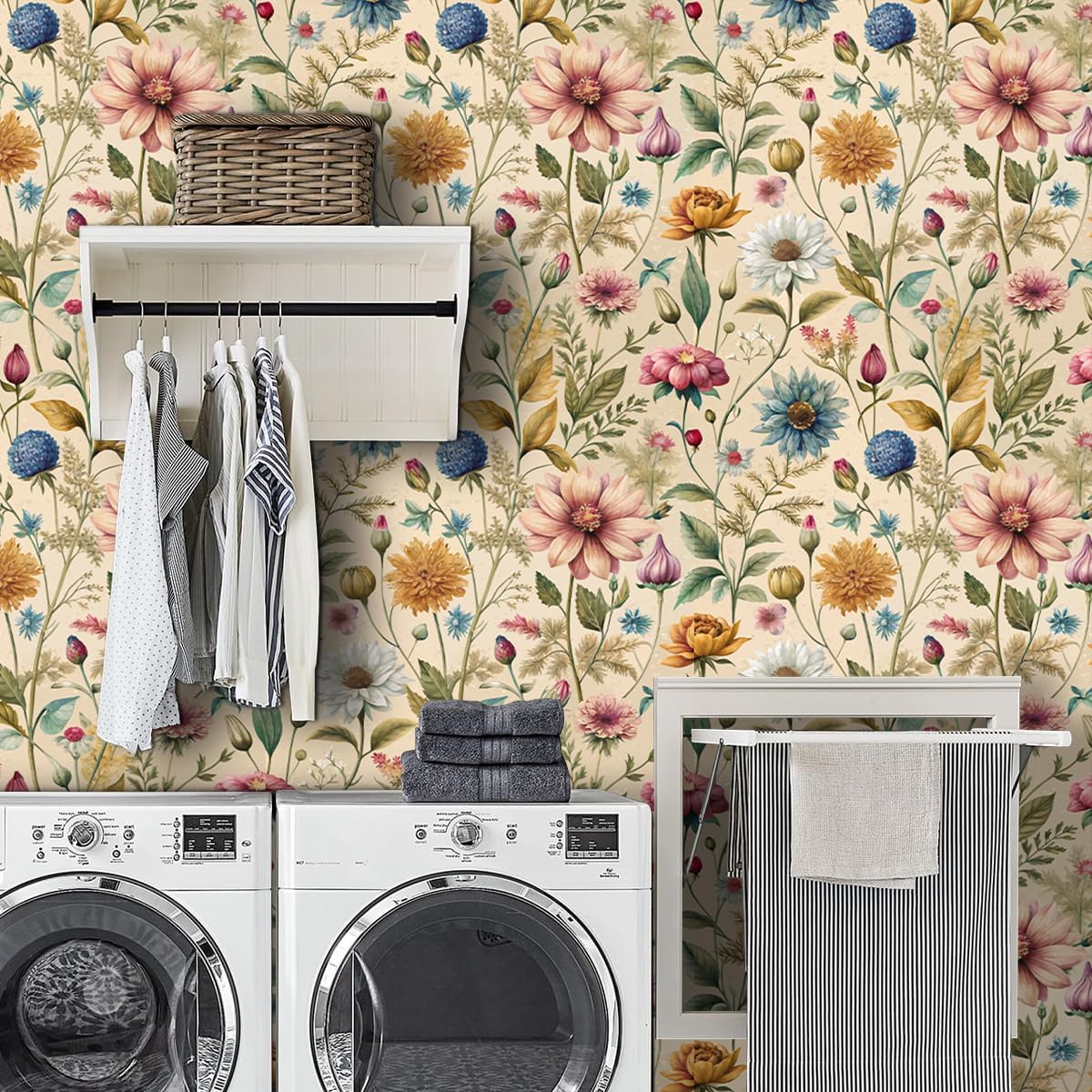 Retro Aesthetic Floral Wall Paper,Peel and Stick Wallpaper 17.71" X 118.1" Vinyl Waterproof Contact Paper for Bedrooms, Bathrooms, Kitchens, Living Rooms, Dining Rooms, Study Rooms