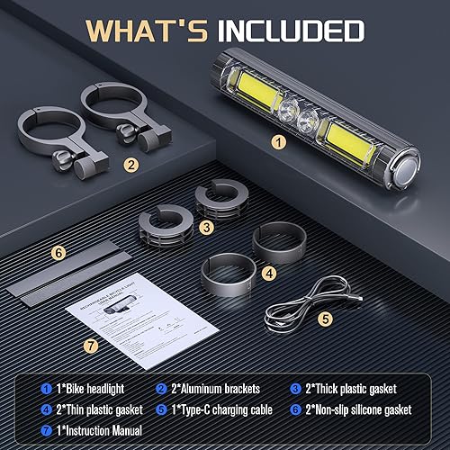 Miniatura 9 de Luces LED superbrillantes para bicicleta de noche, faros delanteros de bicicleta recargables con gancho, 8 modos, aleación de aluminio impermeable