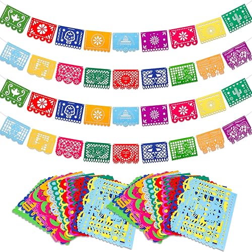 4 carteles de fieltro para fiesta mexicana, Día de los Muertos, Día de los Muertos, decoración del Cinco de Mayo Papel Picado