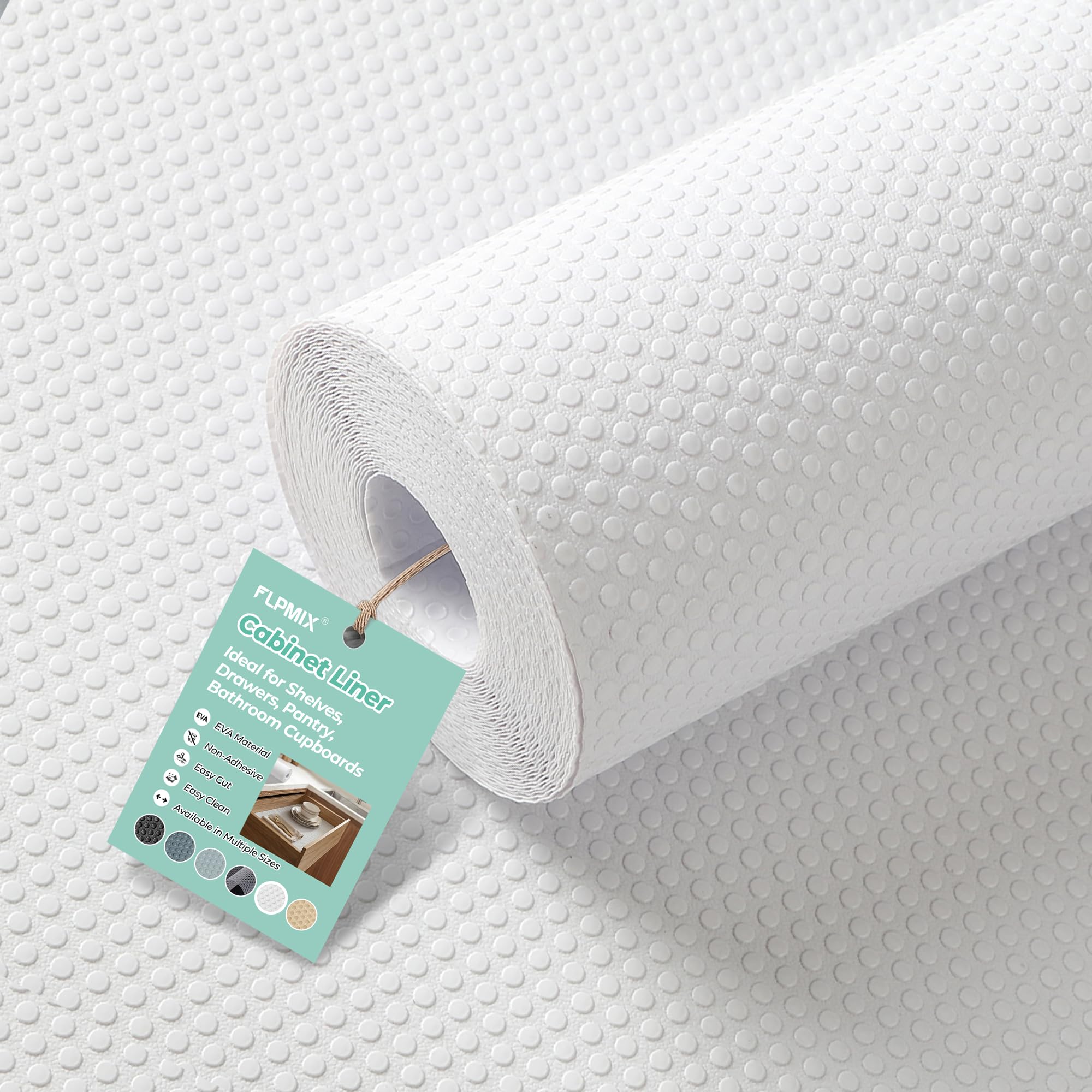 FLPMIX Revestimiento de estante – Forro impermeable para gabinetes, tapete de cajón fácil de cortar para cocina, armario, 22 x 301 pulgadas, color blanco