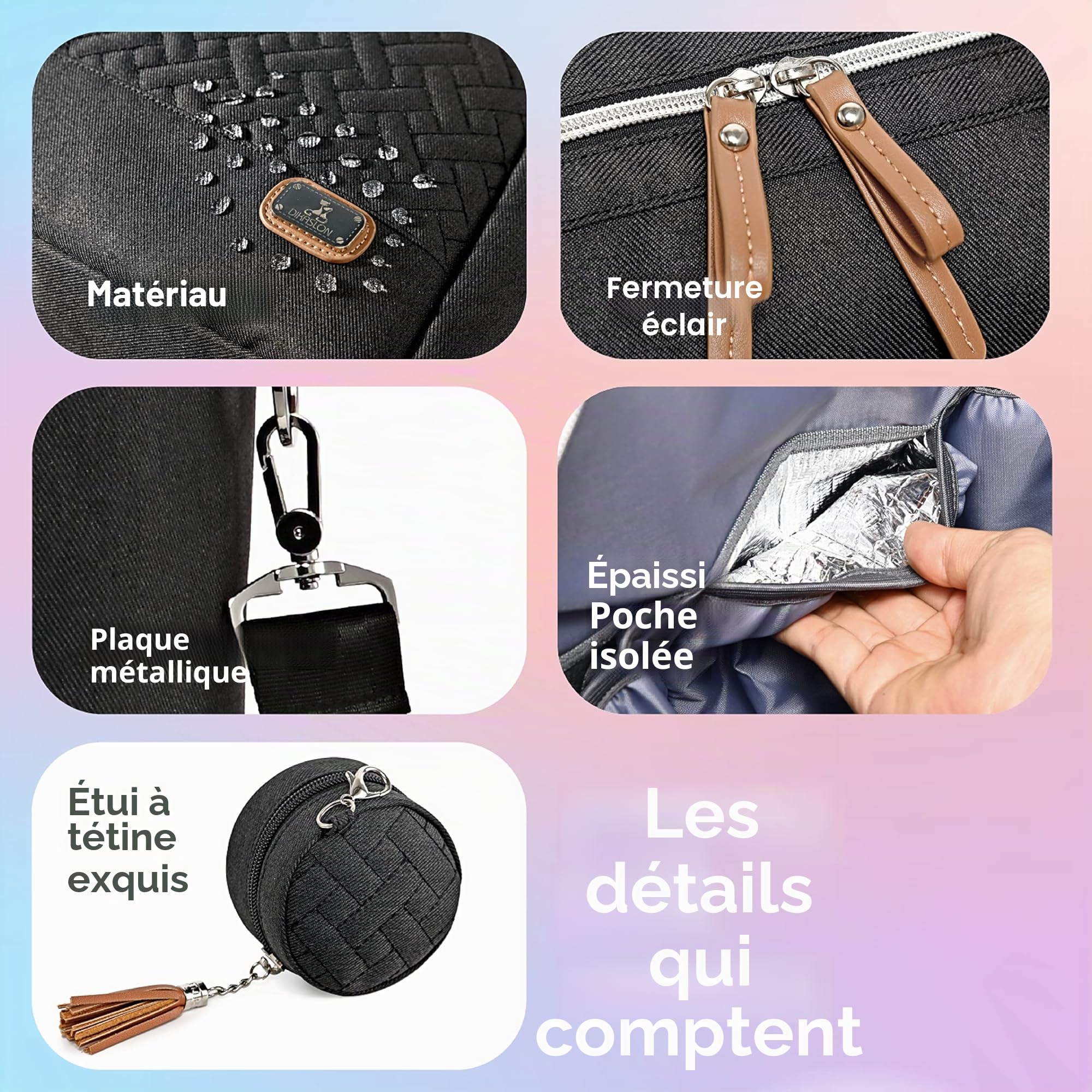 Sac à langer Dikaslon avec poche à tétine et matelas à langer, grand sac de voyage pour bébé multifonction