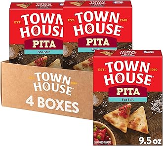 Town House Pita Crackers, Oven Baked, Lunch Snacks, Sea Salt (4 Boxes)