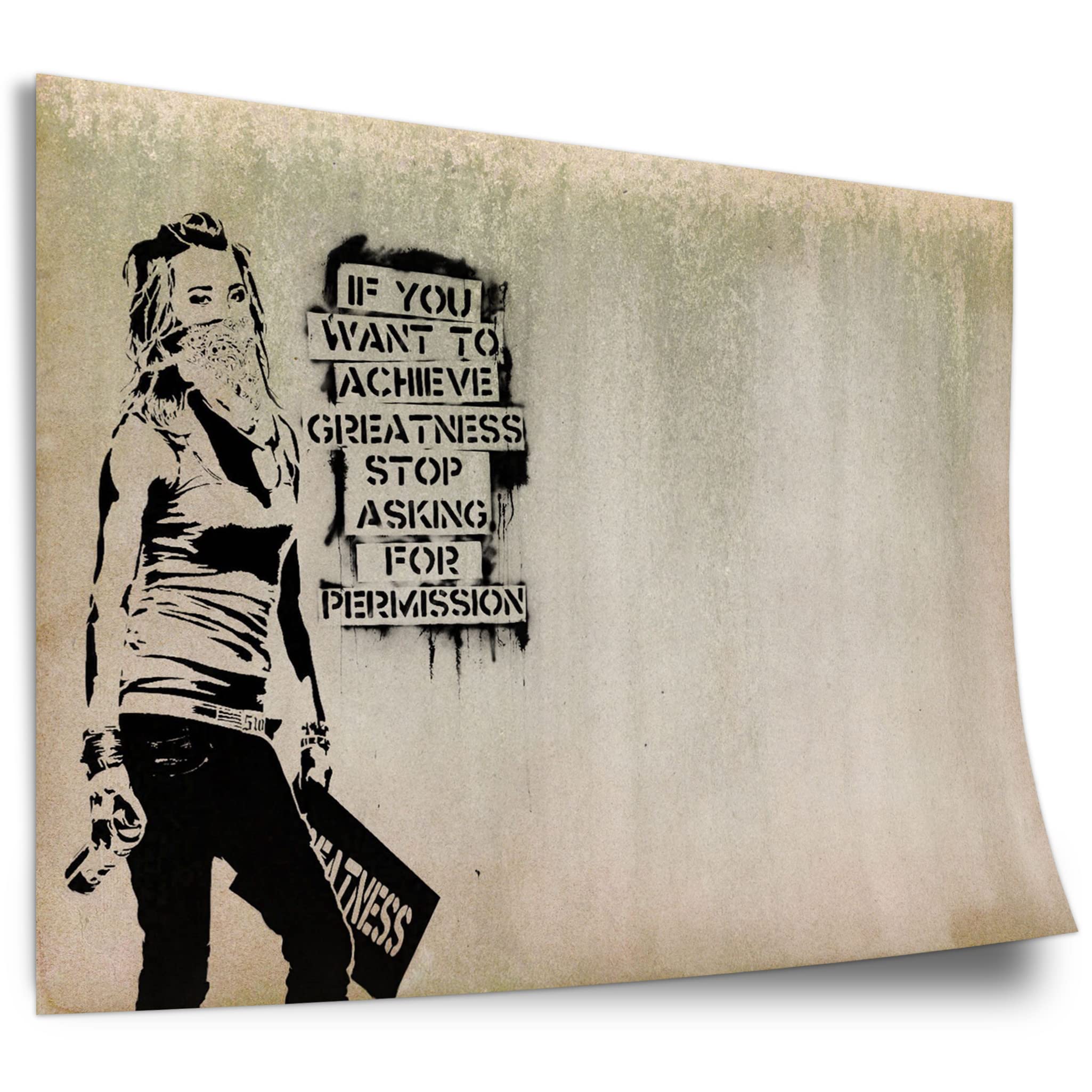 Banksy Poster: Achieve Greatness Graffiti Street Art Motivational Quote, Unframed Art Print, Mural - A4, A3, A2, A1, A0, XXL - Living Room, Bedroom, Kitchen, Decoration