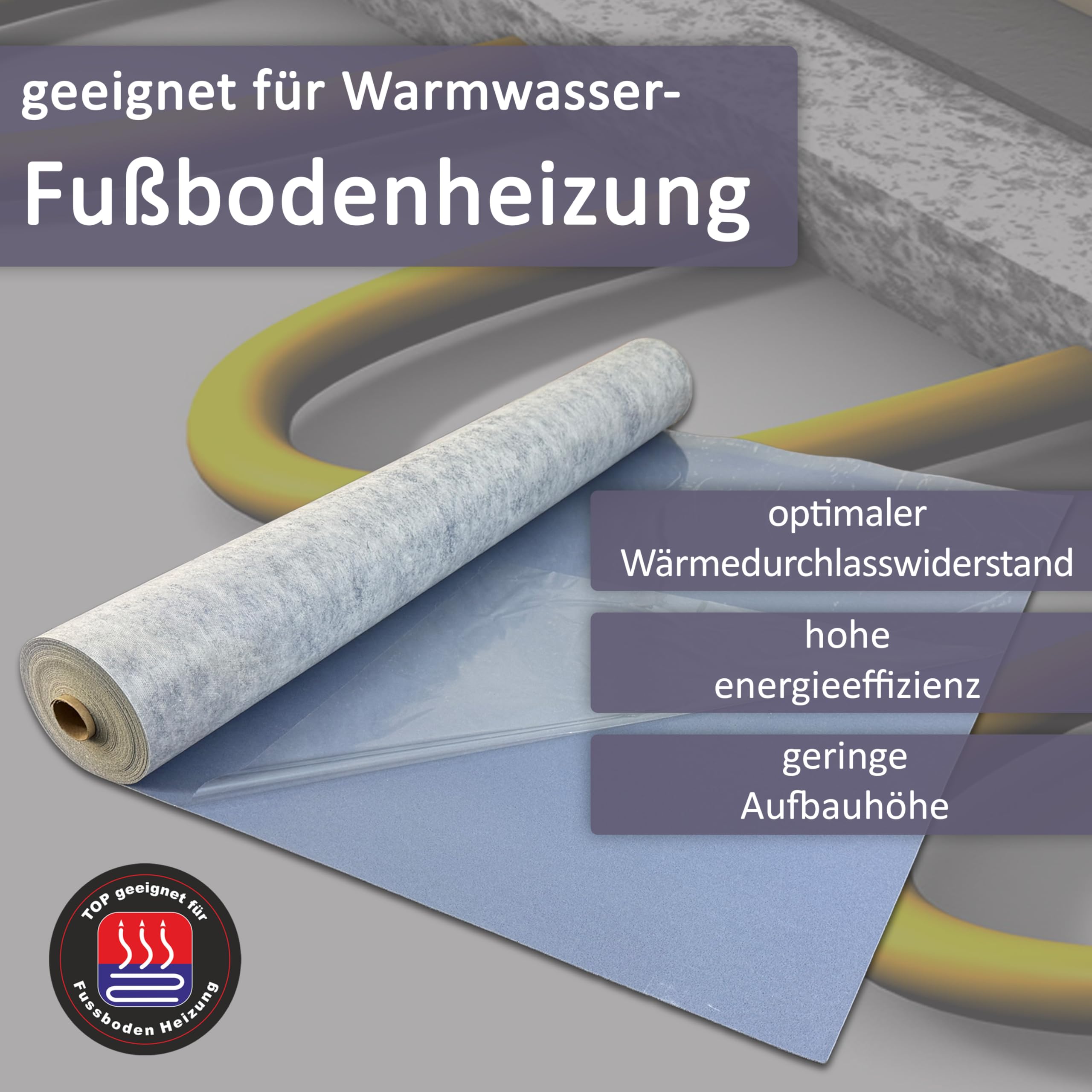 uficell® VinoSoundFix Vinylunterlage und Designboden Trittschalldämmung - Stärke: 1,5 mm - 400 kPa Druckfestigkeit - Selbsthaftende Tritt- und Gehschalldämmung für Klick Vinylboden (50 m² - 5 Rolle)