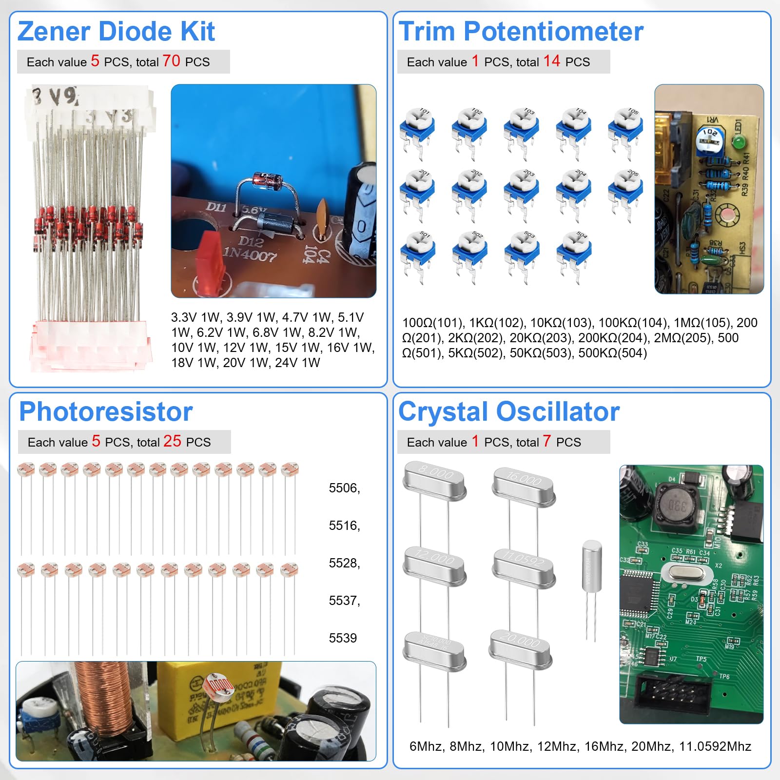 Assortimento di 1780 componenti elettronici con resistenza a strato metallico, condensatore, diodi, diodi luminosi LED, kit potenziometro, transistor, circuito stampato, Summer, Triode