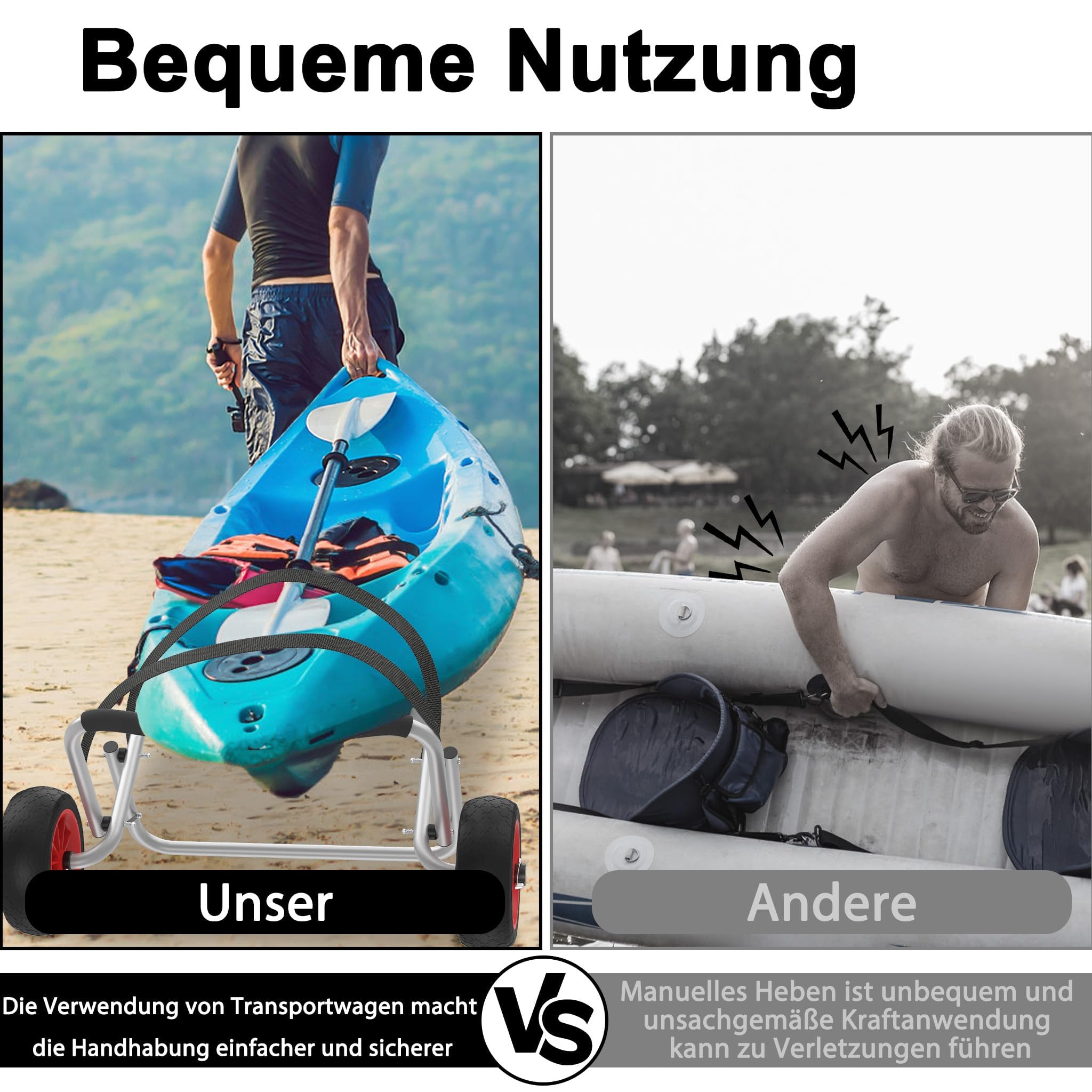 Froadp Kajakwagen Faltbar Kanuwagen Bootswagen mit 3 m Gurtbändern, Aluminiumlegierung Transportwagen für Kajak, Kanu und Boote, bis 100 kg Traglast