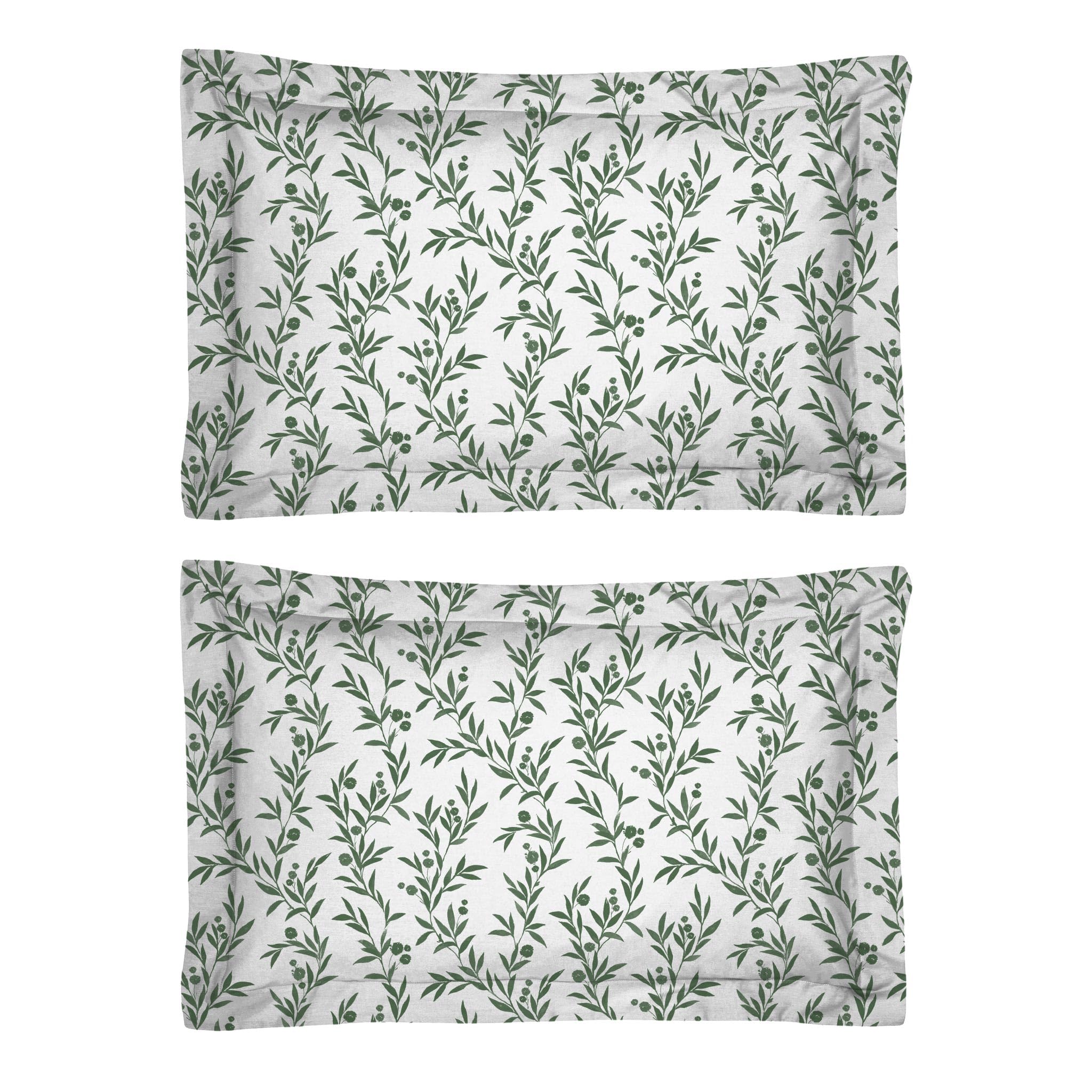 Leruum Pure Olive Green Oxford Pillowcases 2 Pack Cotton Olive Green Leaves Pattern Housewife Pillow Covers 2(50X75+5)