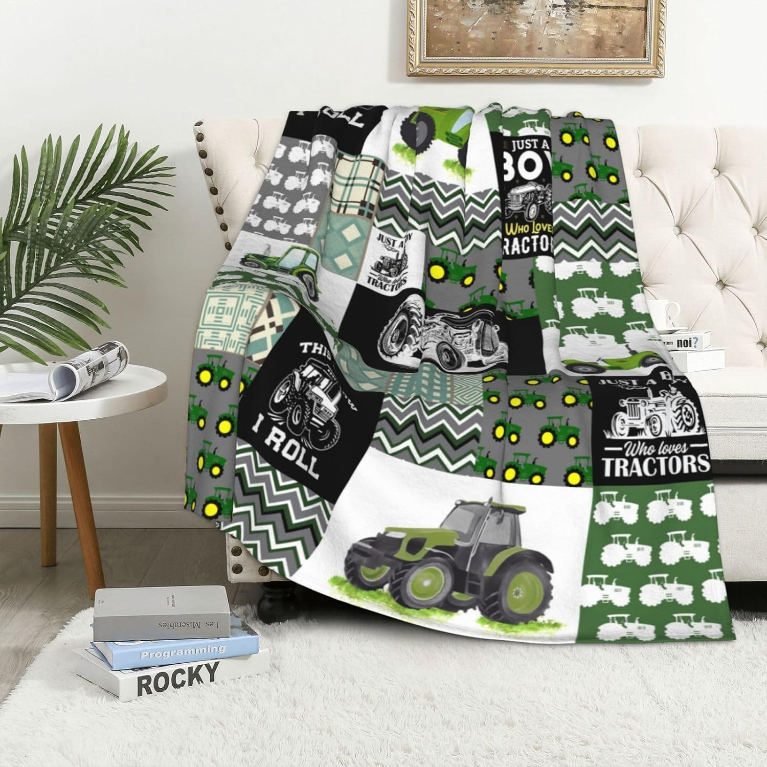 Green Tractor Blanket, Truck Fleece Throw Blanket Boys