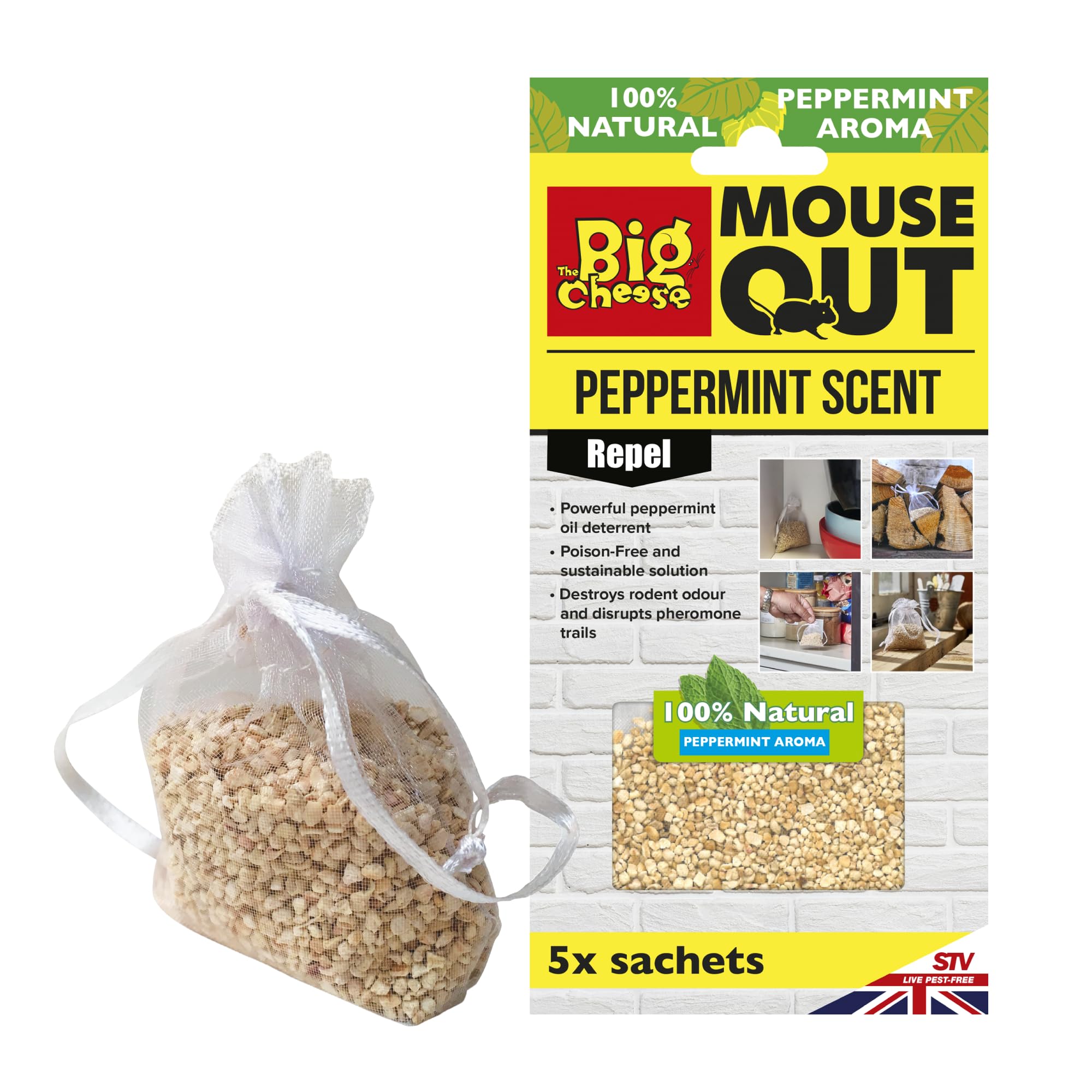 The Big Cheese Rodent Repellent Sachets Brown (5 Pack) | Natural & Long-Lasting Mouse & Rat Deterrent for Home & Outdoor Use | Safe & Effective Pest Control | Easy-to-Use, Non-Toxic Solution