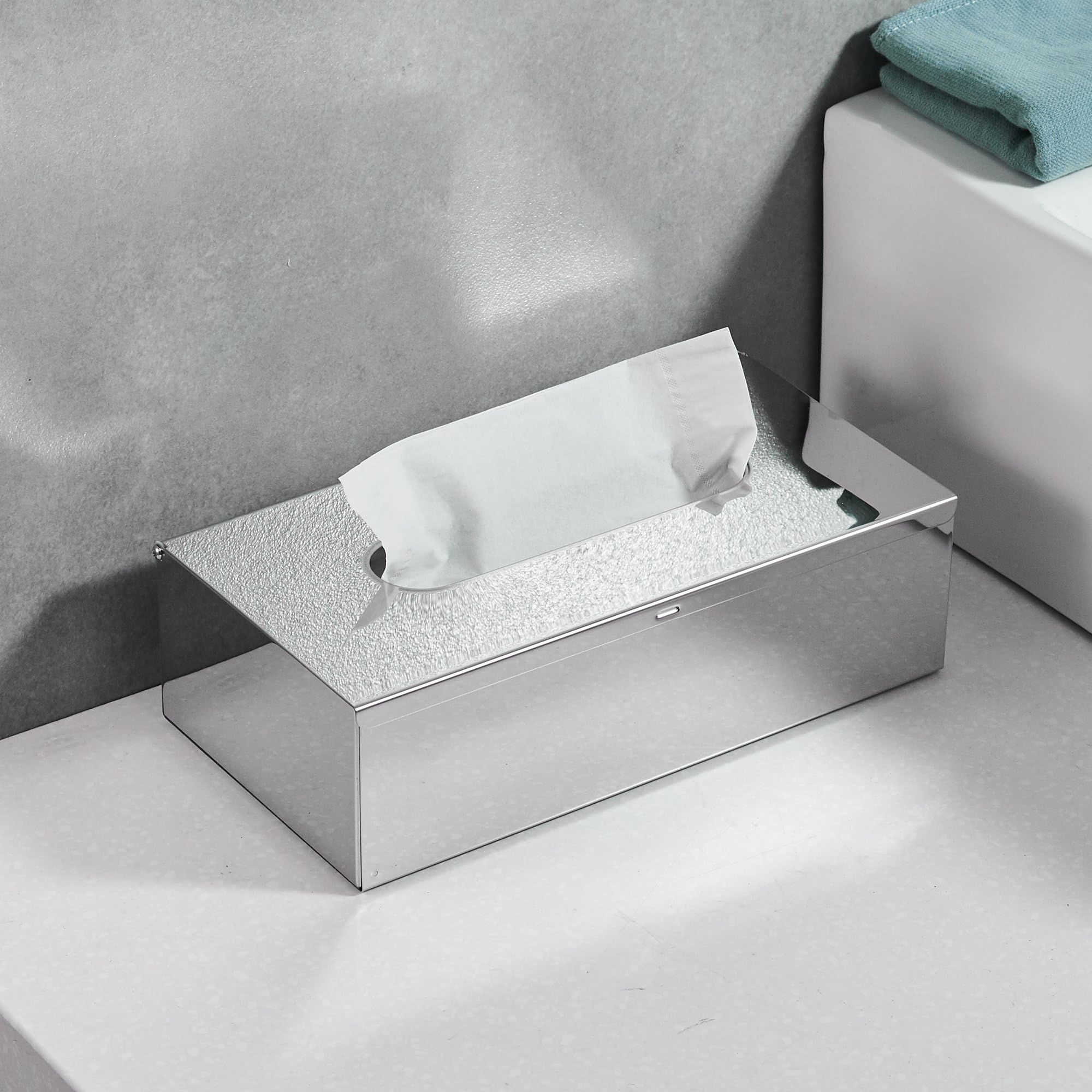 JunSun Tissue Box Cover Rectangular Holder-Wall Mounted or Freestanding Use for Bathroom Mirror Polished Finish Tissue Holder Tissue Paper Cover Wall Mount Tissue Box Holder Toilet Paper Cover