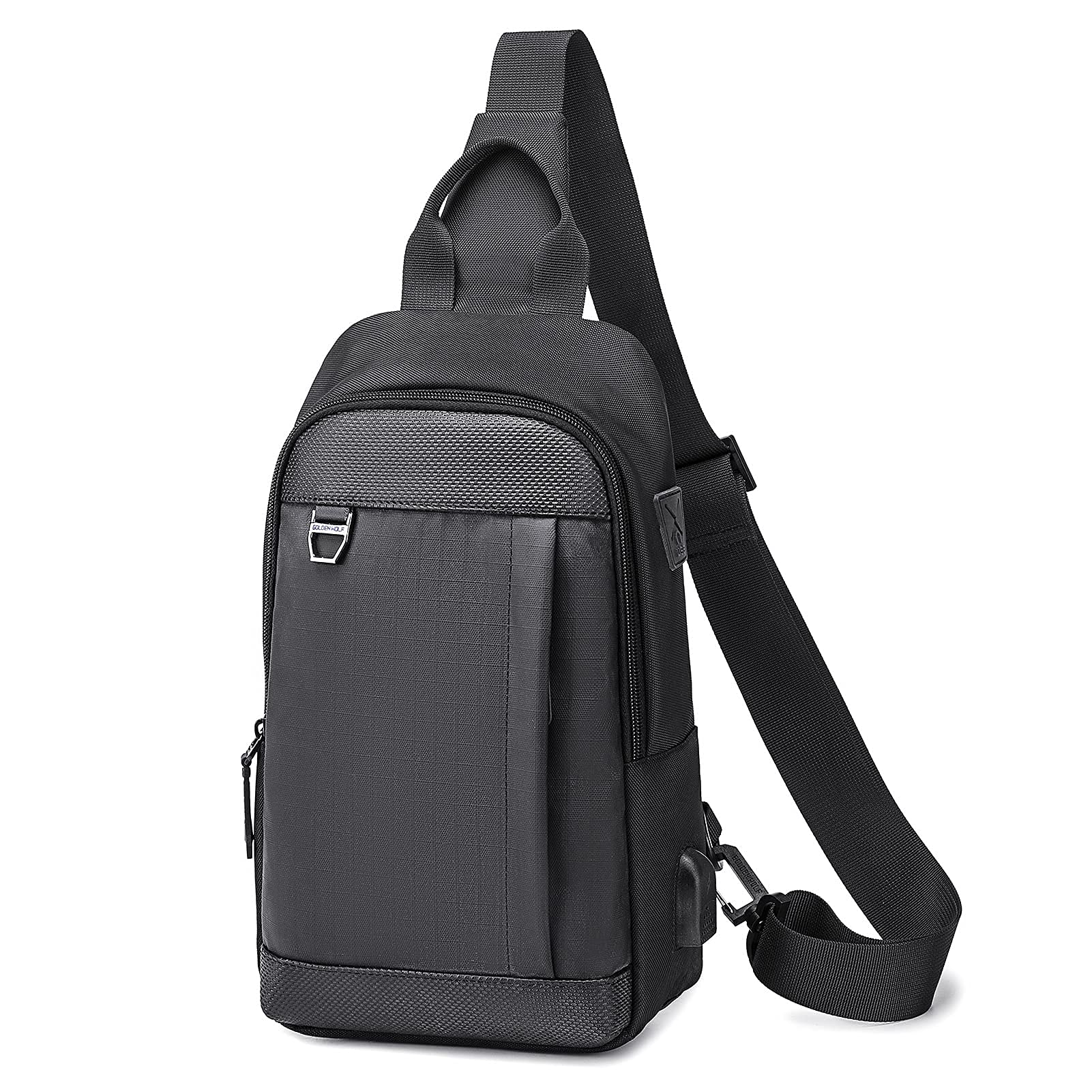WorldCare® Men Waterproof Sling Bag Breathable Crossbody Pack Adjustable Chest Bag with USB Port for Outdoor Sports Hi Cycling Mountaineering Travelling-Daerzy