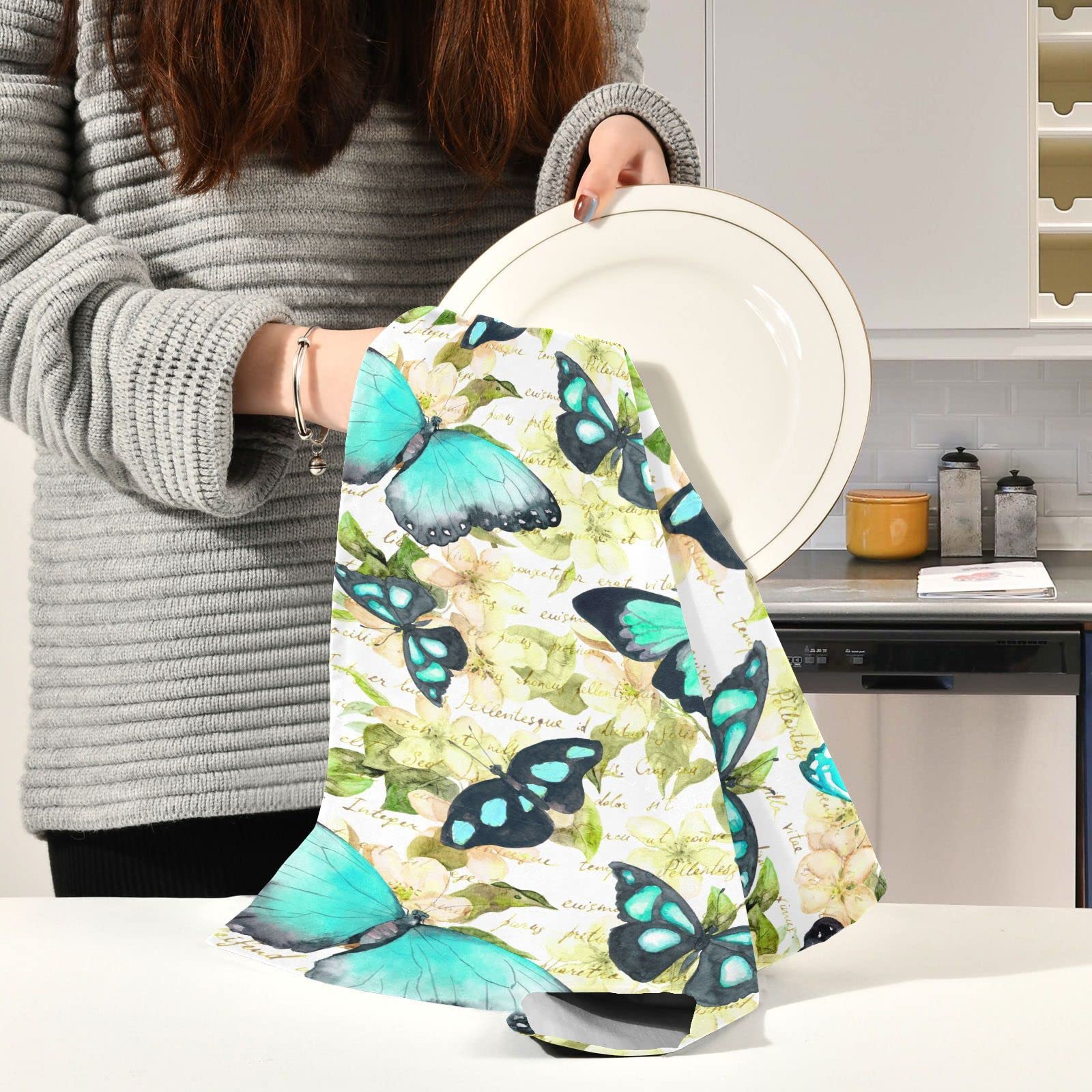 Toalla De Cocina De Otoño – Seta, Mariposa Y Diseño Floral En Terciopelo (Algodón Multicolor)