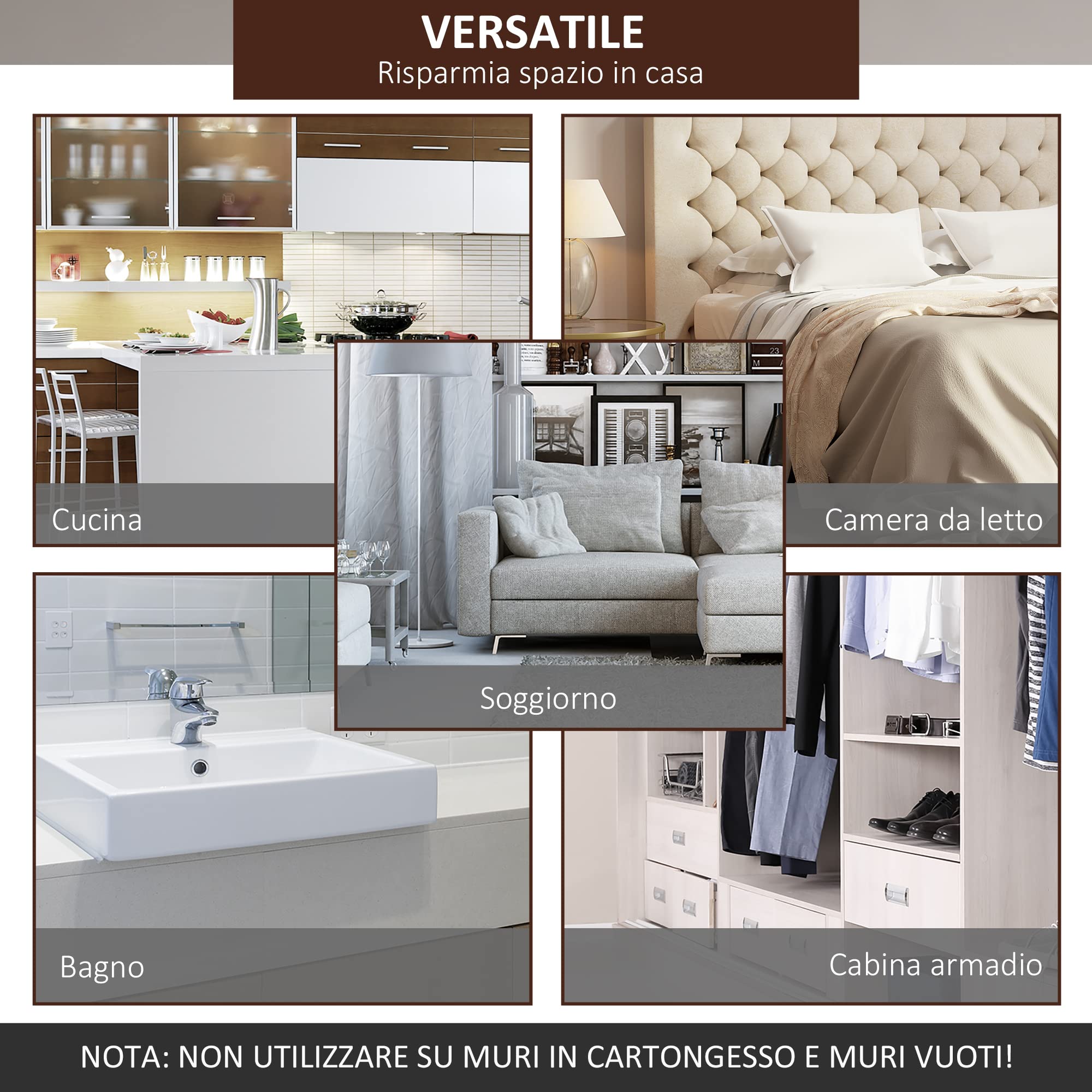 HOMCOM 200CM/6.6FT Binario con Kit di Accessori per Porte Scorrevoli in Stile Rustico in Legno