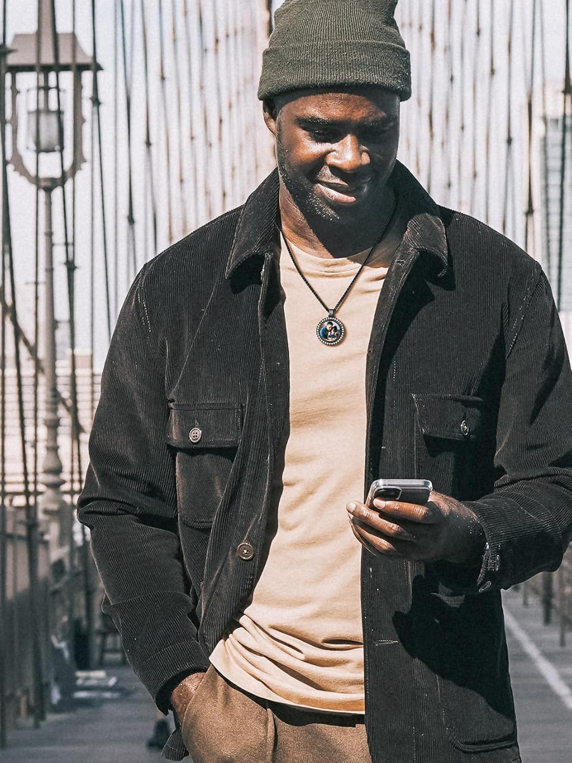 Richsteel Custom Picture/Photo Necklace for Men Women Personalized Round/Heart/Angel Wing/Square/Dog Tag Pendant with Stainless Steel Wheat Chain(Send Gift Box)