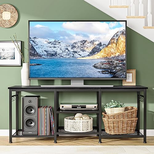 Miniatura 7 de YGEOMER Soporte de TV para sala de estar, centro de entretenimiento para televisores de 55 pulgadas, consola multimedia, mesa de televisión para