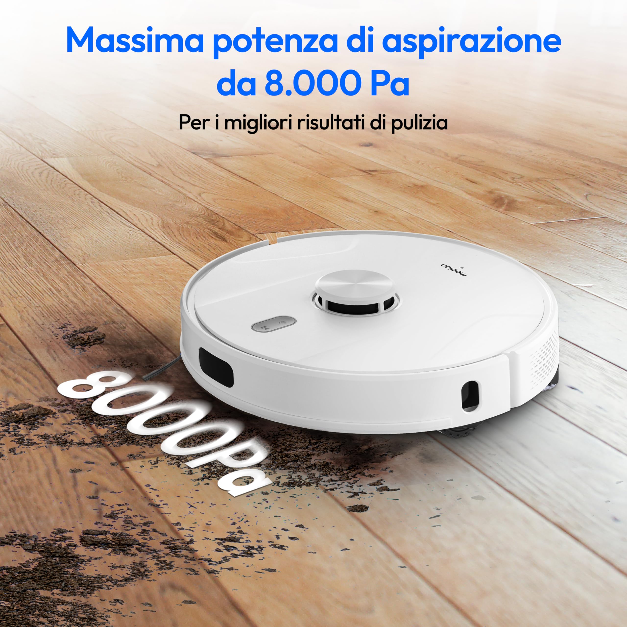 MEDION Aspirapolvere robot con navigazione laser e funzione di pulizia X41 SW (potente potenza di aspirazione di 8000Pa, aspirapolvere robot 2in1, mappatura precisa, aree Go & No Go, più piani)
