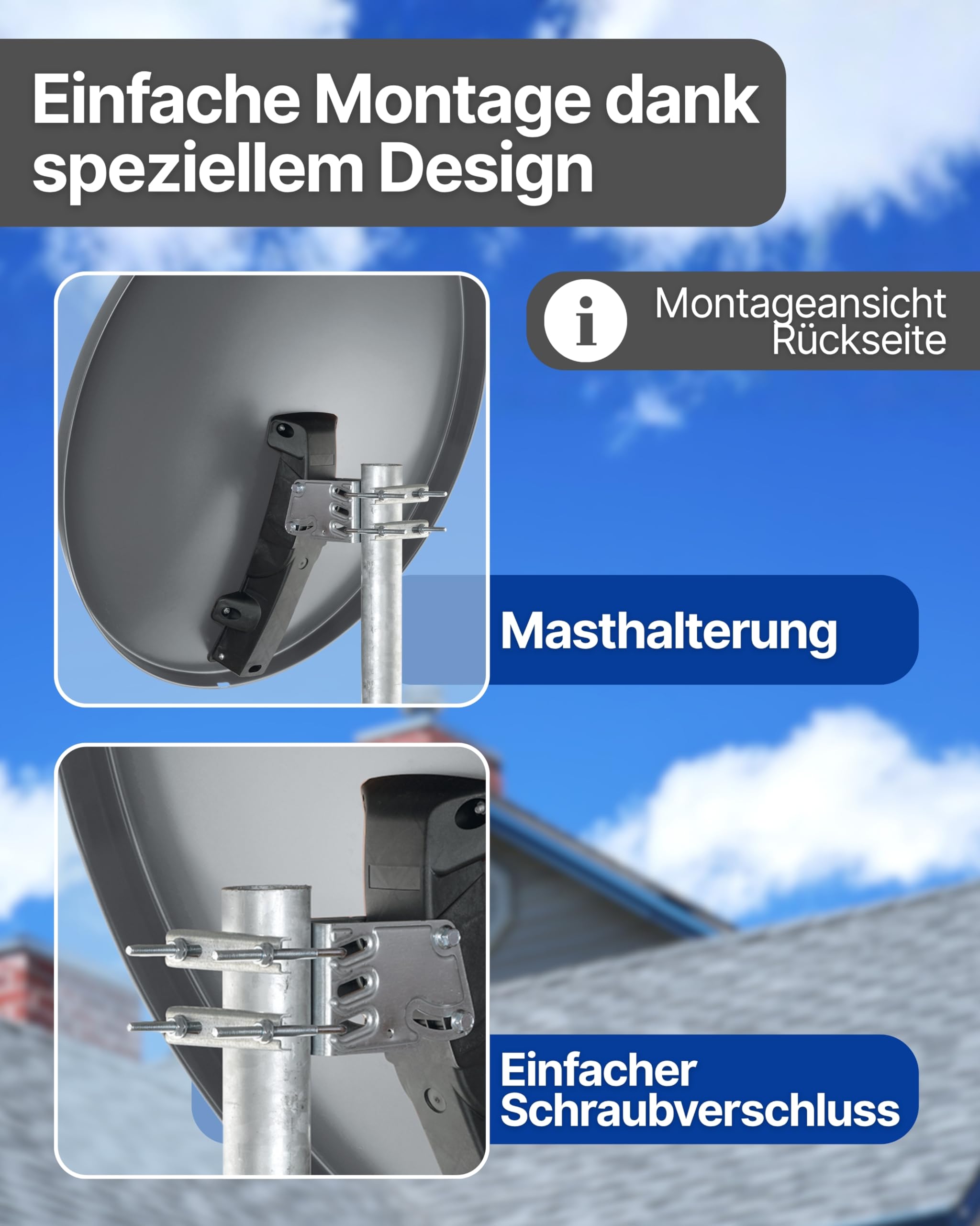 SCHWAIGER Satellitenschüssel Ø 80 cm Aluminium Offset Antenne Anthrazit Quad LNB 4-Fach Digital HD 4K Empfang wetterfest