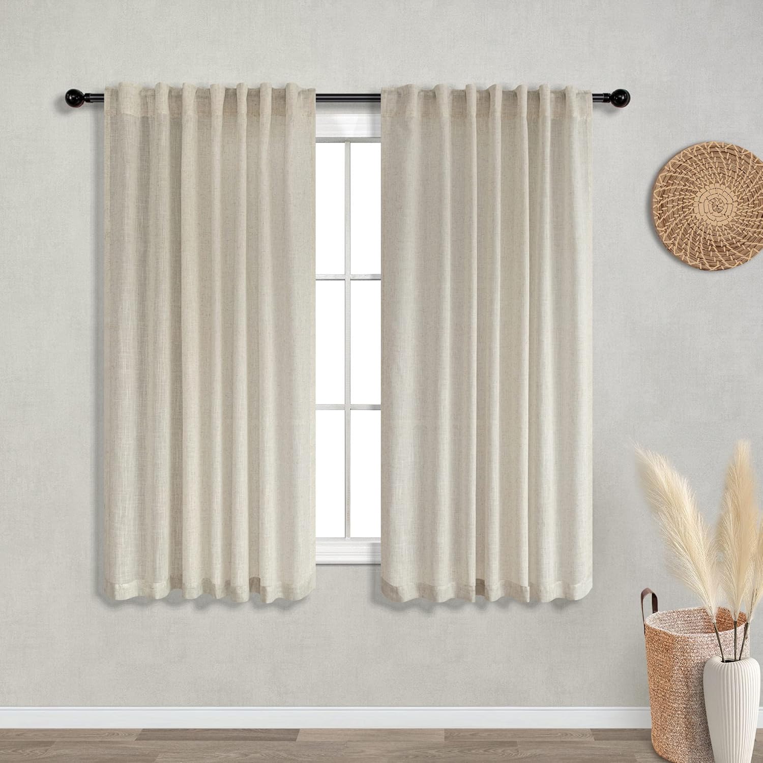 KOUFALL Linen Back Tab Rod Pocket Linen Sheer Curtains