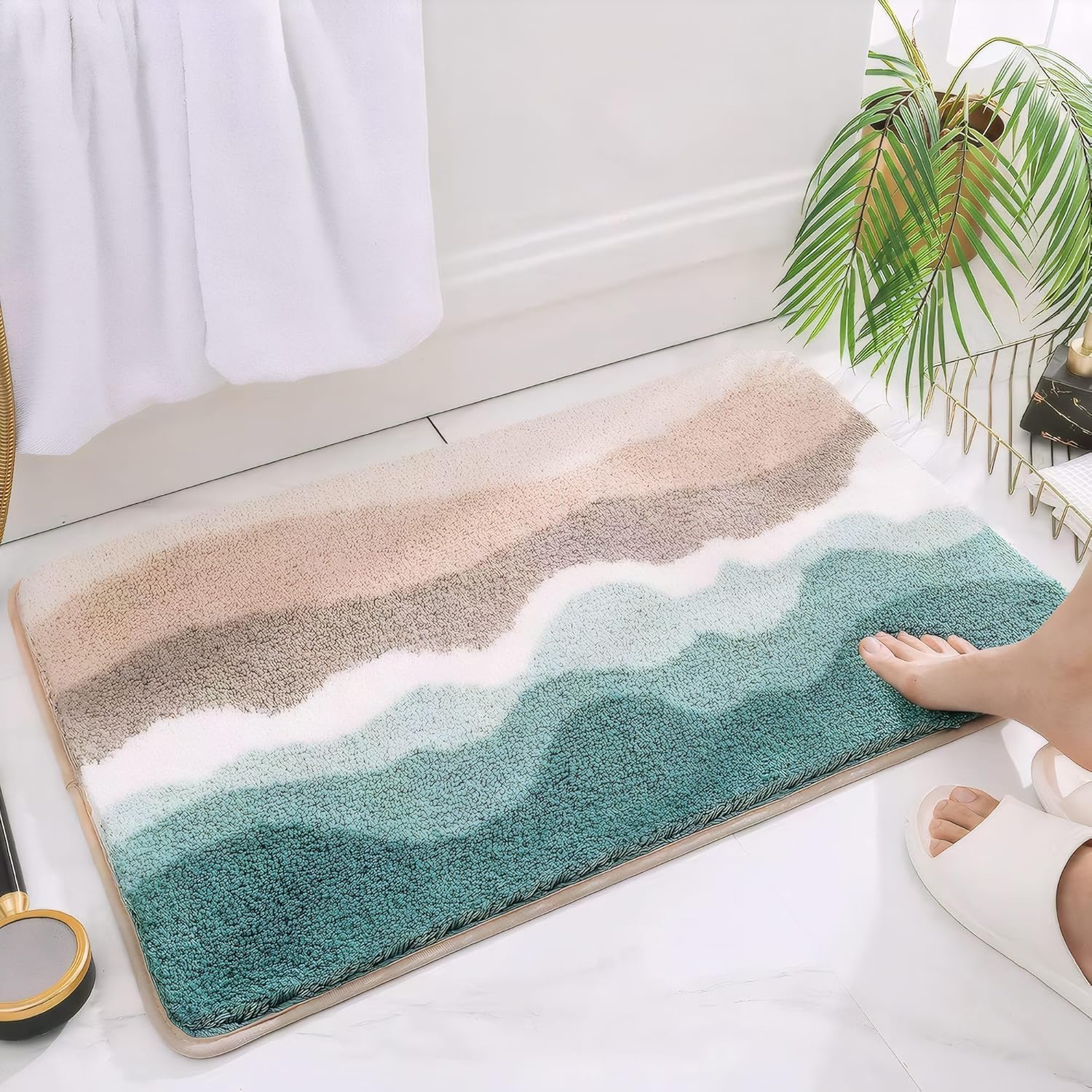 VNQ India Super Soft Anti Skid Super Absorbent Mats Microfibre 1800 GSM Mat for Bathroom/Bedroom/Kitchen/Door Mat/Floor Mat Design Wave Size (40x60 cm) Pack of 1-image-1
