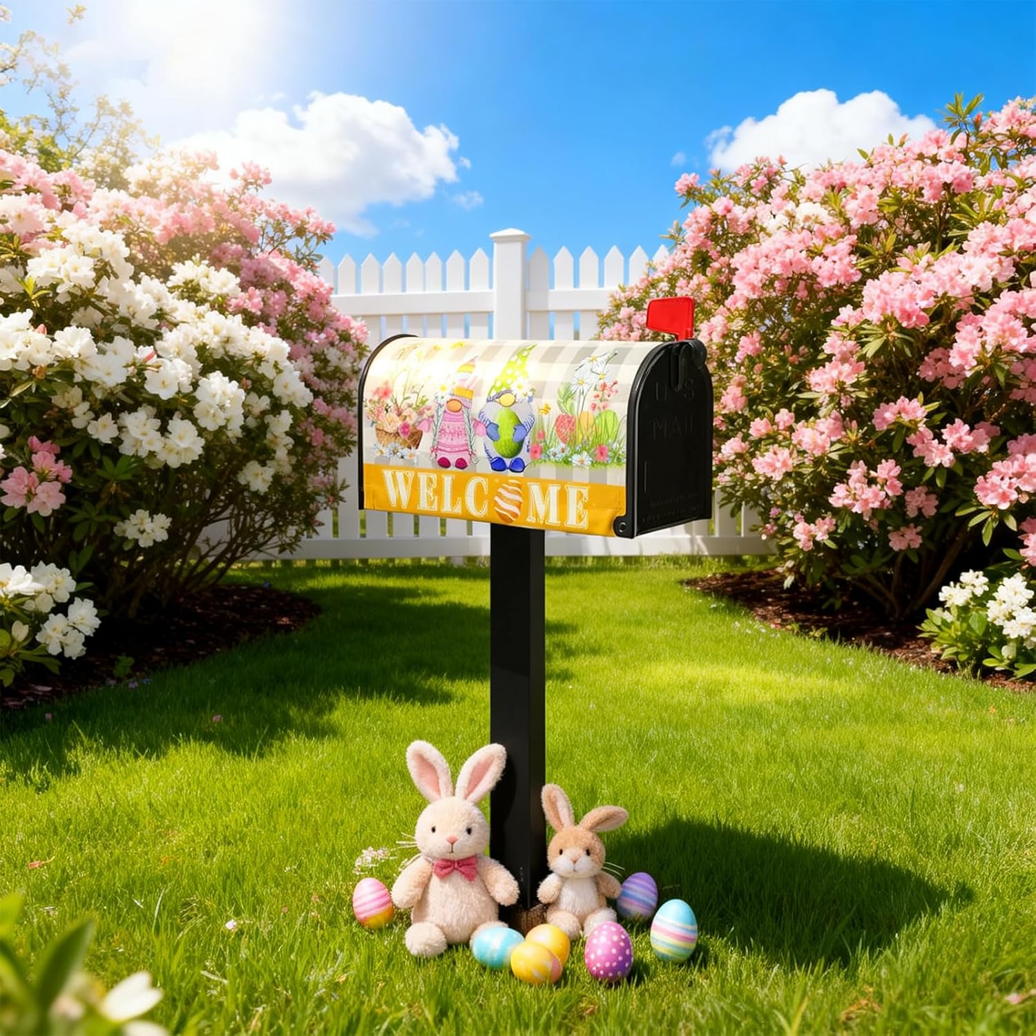 Easter Mailbox Covers Magnetic Tandard Size Spring Gnomes Welcome Outdoor Mailbox Cover 21x18in Daisy Easter Eggs Holiday Mailboxs Wrap Post Letter Box Cover for Yard Farmhouse Garden Yard Decor