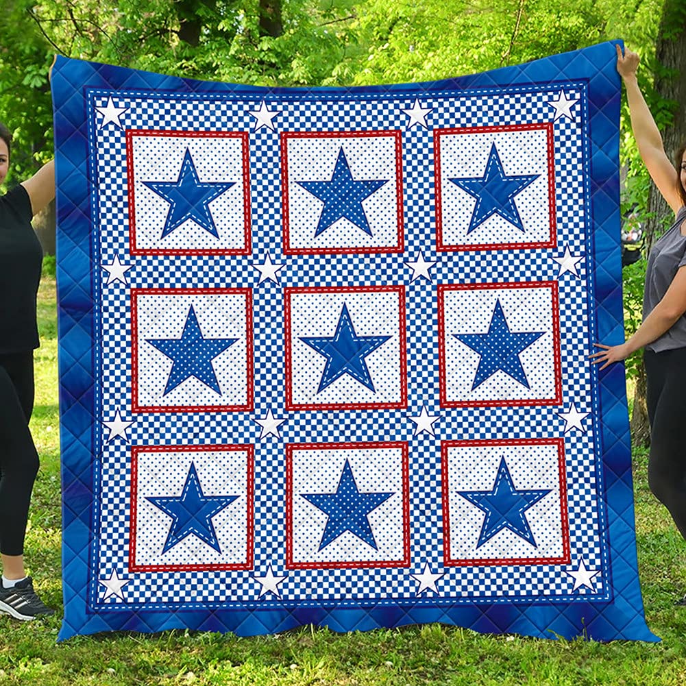 FANSU Bedspread Quilt Single Double Super King Bed Size, 3D Microfiber Quilted Bed Cover Sofa Blanket Throw Lightweight Decorative Coverlet Comforter Bed Sheet (Blue stars,96x114cm)