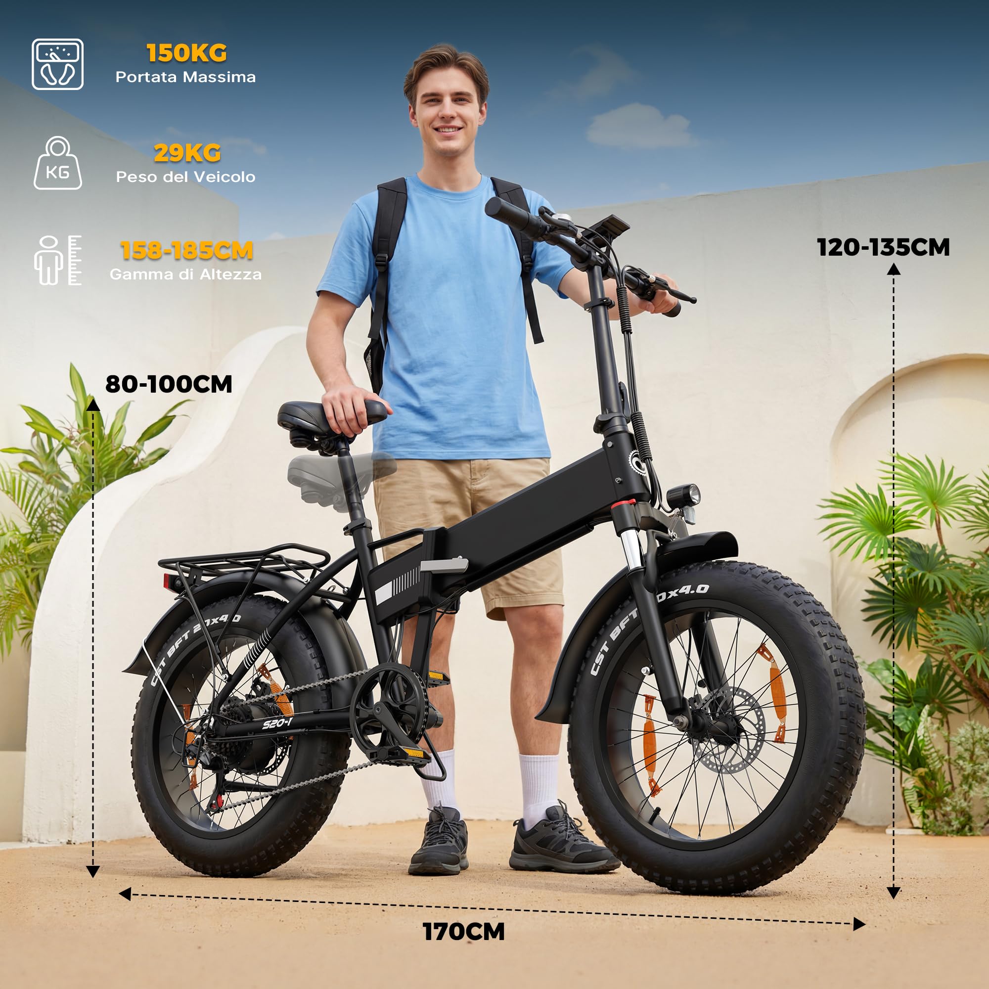 Bici Elettrica, 20" × 4.0" Fat Tire Bici Elettrica Pieghevole | 48V 624Wh Batteria Rimovibile, 250W Motore, Autonomia di 120 km, Doppia Sospensione, 7 Velocità E-Bike da per Ogni Terreno