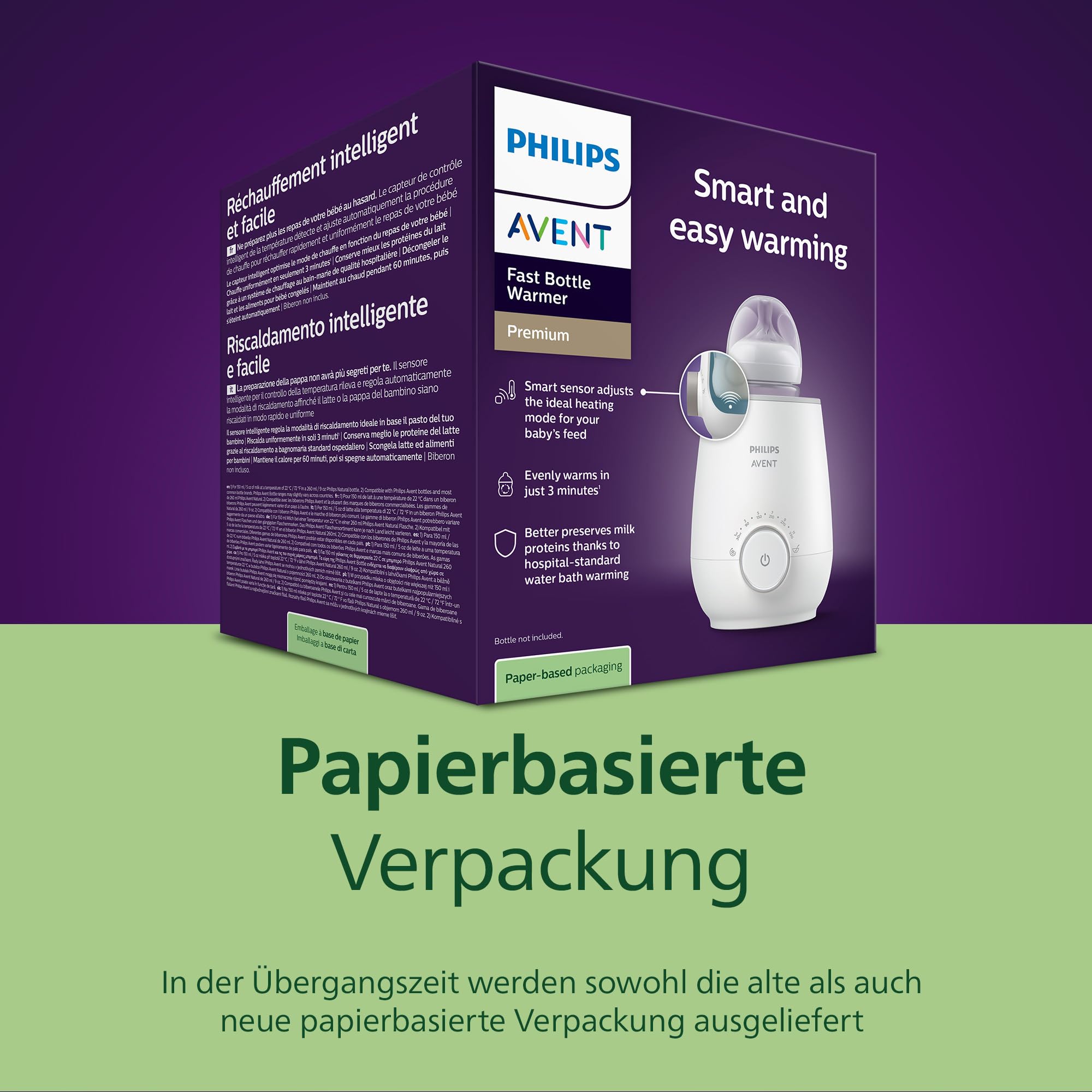 Philips Avent Premium-Fläschchenwärmer SCF358/00 mit intelligenter Temperaturregelung, Wasserbadtechnologie, automatischer Abschaltung