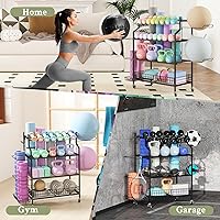 Vista 9 de Hadulcet Estante para mancuernas todo en uno, soporte de peso ajustable de 4 niveles para mancuernas, almacenamiento de gimnasio en casa