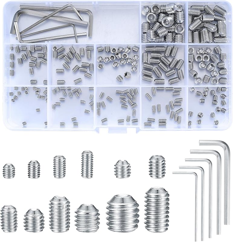 240 Pcs Set Screws Assortment Kit (M3,M4,M5,M6,M8) with Allen Keys | 304 Stainless Steel for Bathroom Fixtures, Light Fixture Screws, Door Knobs, Faucets, Plumbing, and More
