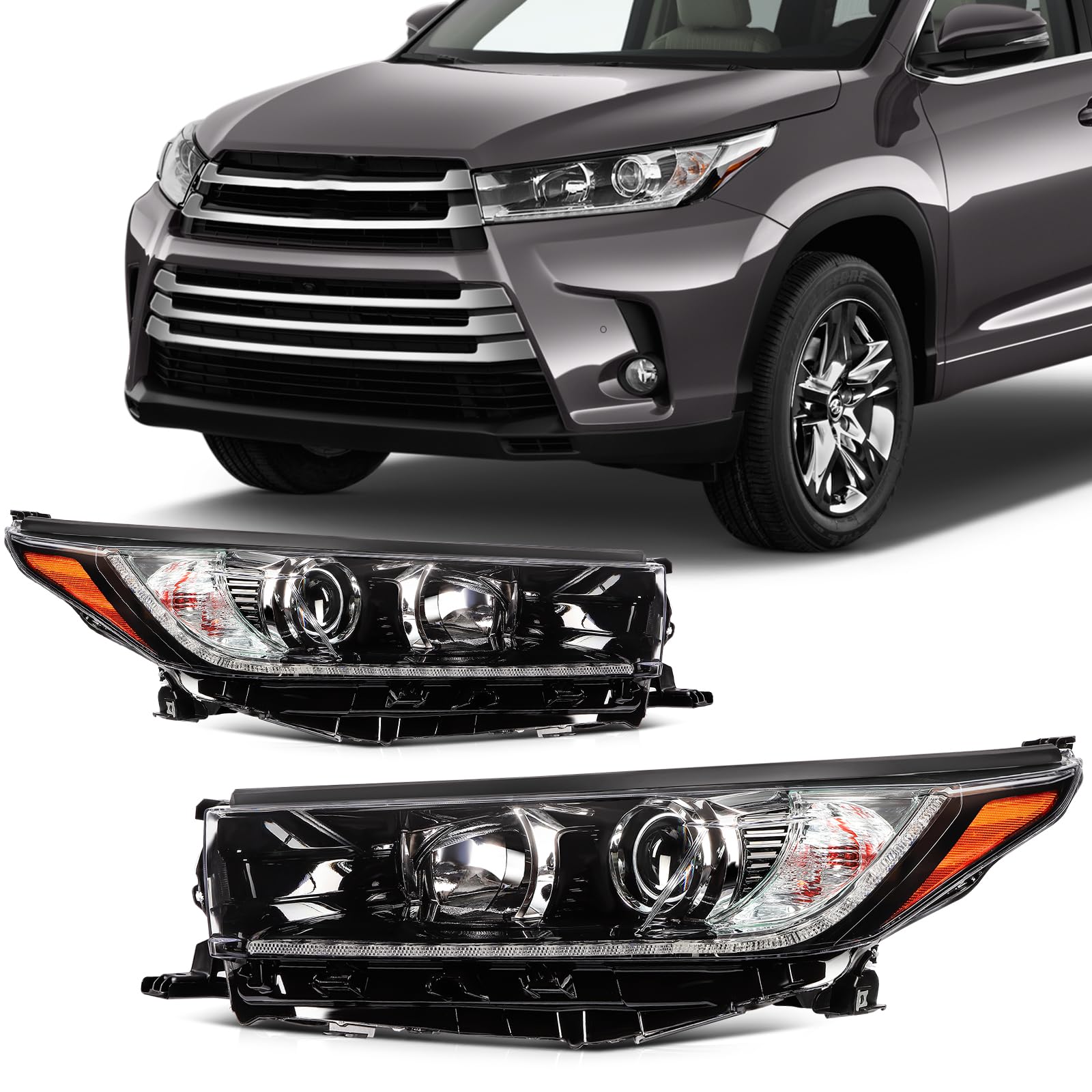 SCITOO Headlight Assembly Fit 2014-2021 For Toyota 4Runner Black Housing Amber Reflector Pair Headlights 81170-35571 — view 43