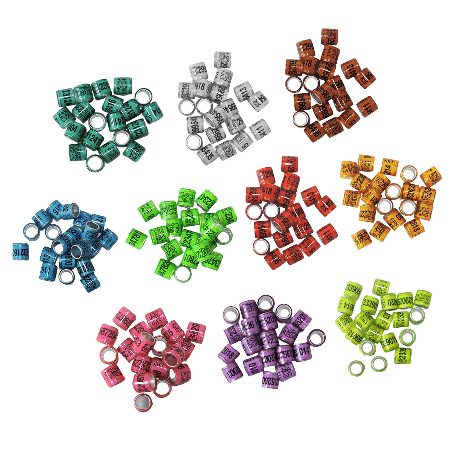 Juego de 100 anillos de paloma para identificar palomas, bandas de paloma para canarios, colores mixtos