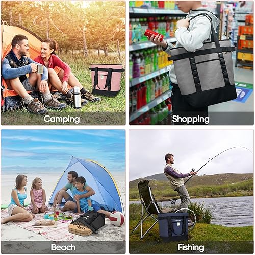 Miniatura 8 de BALEINE Bolsas grandes aisladas para 45 latas, bolsa de mano suave de PEVA, bolsas de comestibles aisladas con cremallera superior (10.5 galones,