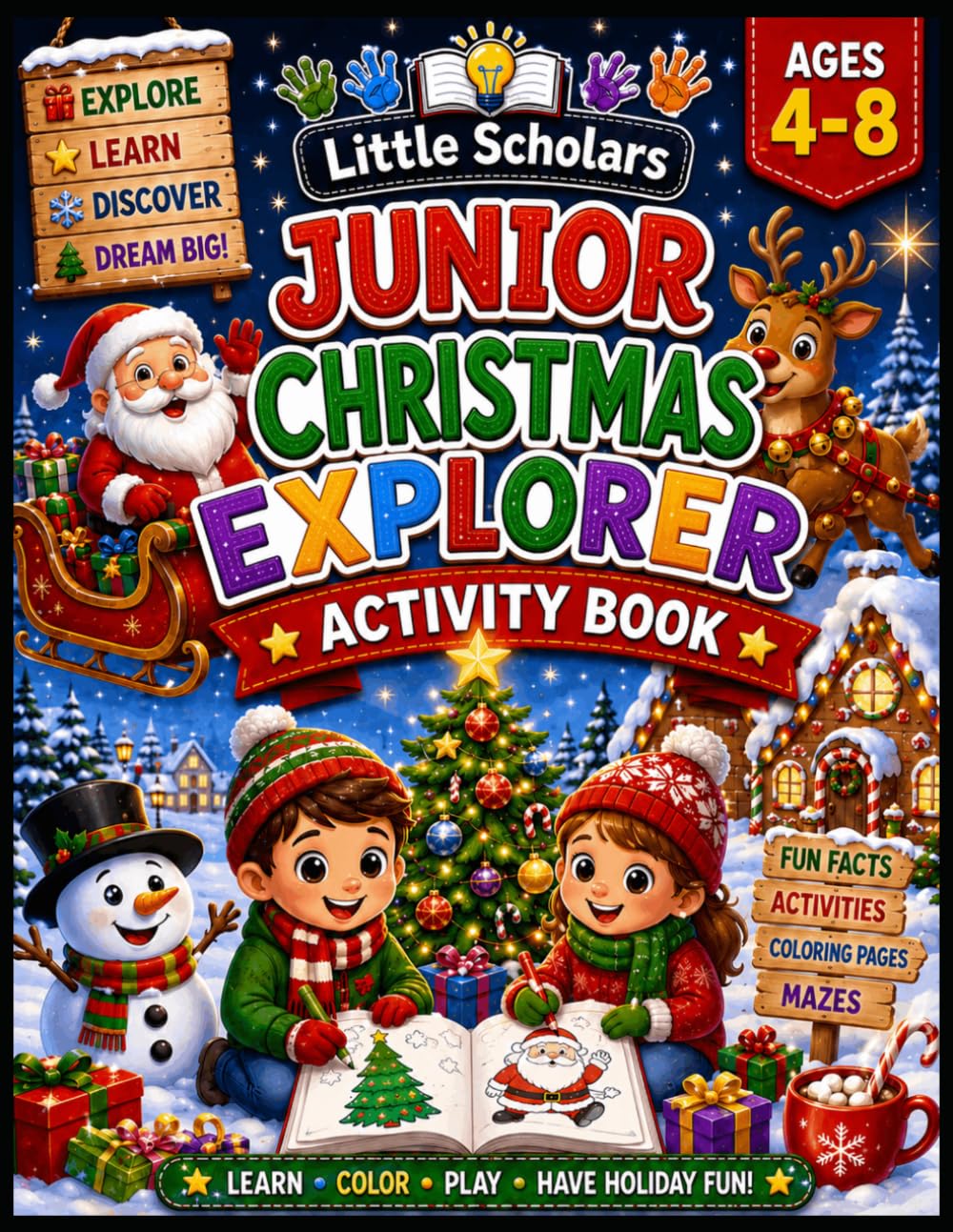 Little Scholars Junior Christmas Explorer Activity Book: Fun Christmas Facts Coloring Pages Mazes Counting Activities Find and Count Games and Holiday Learning for Boys and Girls