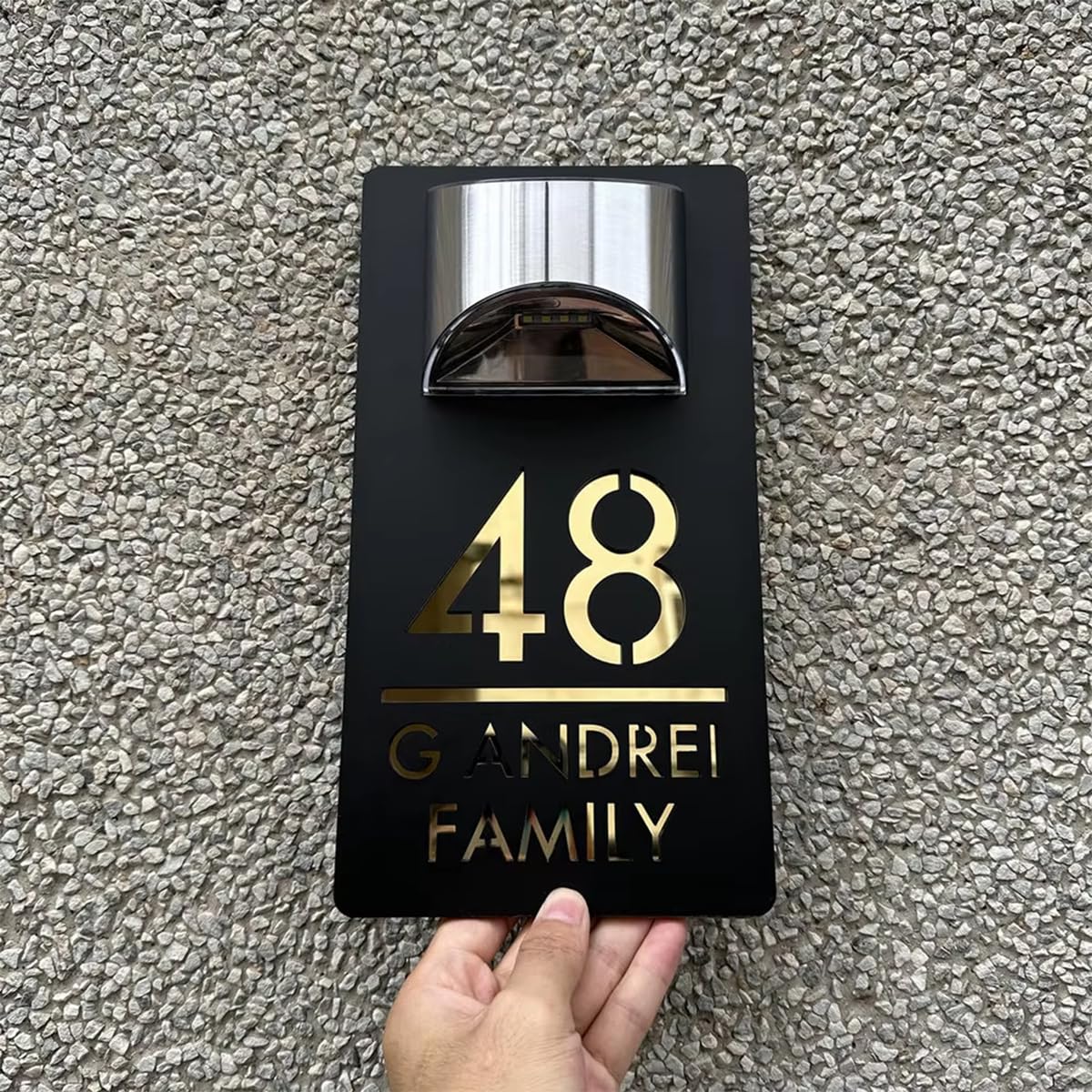 Targhetta per numero civico personalizzata personalizzata per esterni a energia solare, in acrilico 3D, taglio laser, nome della casa, targa per esterni (I, 300 mm x 180 mm)