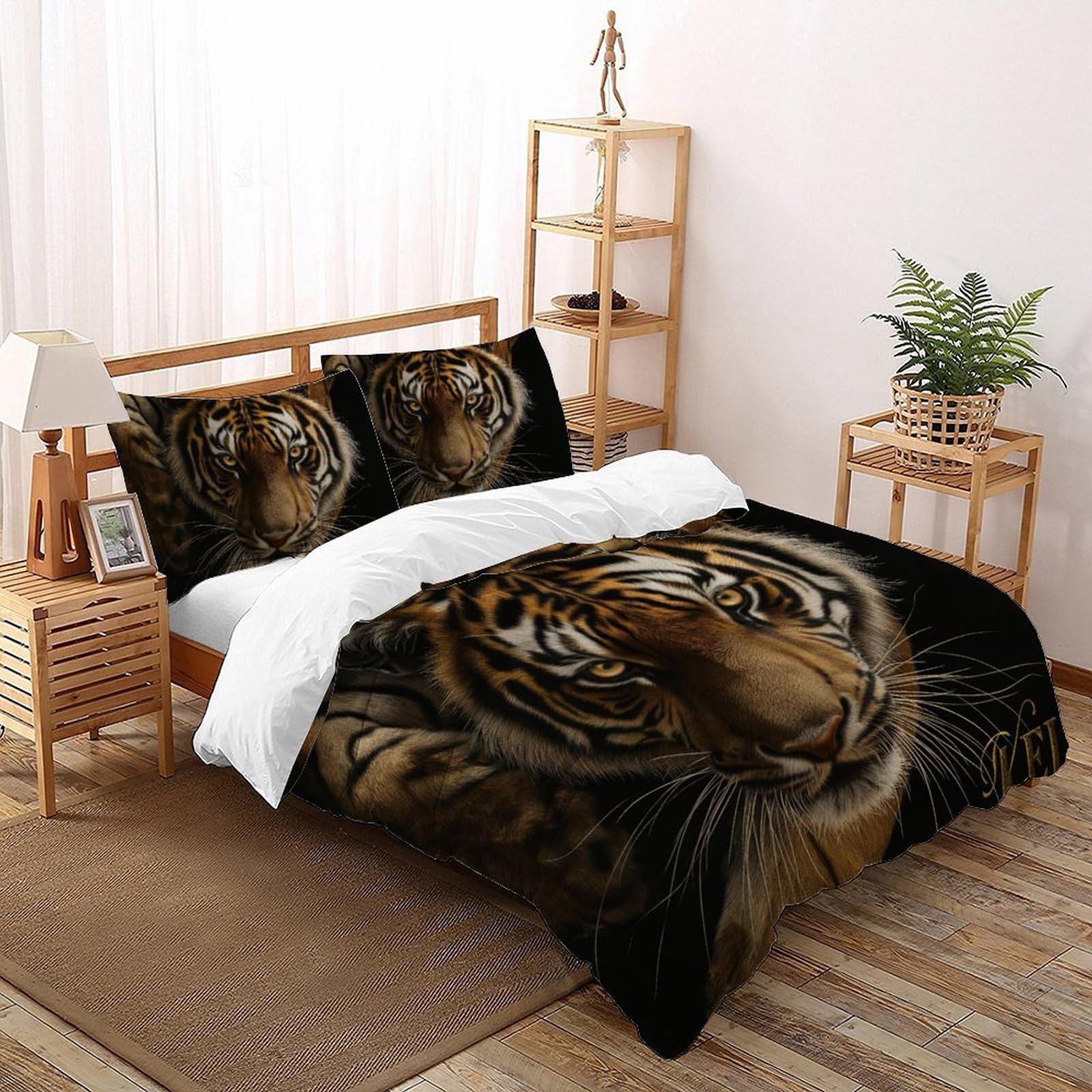 Housse de couette tigre 3D facile d'entretien anti-glisse 260x220