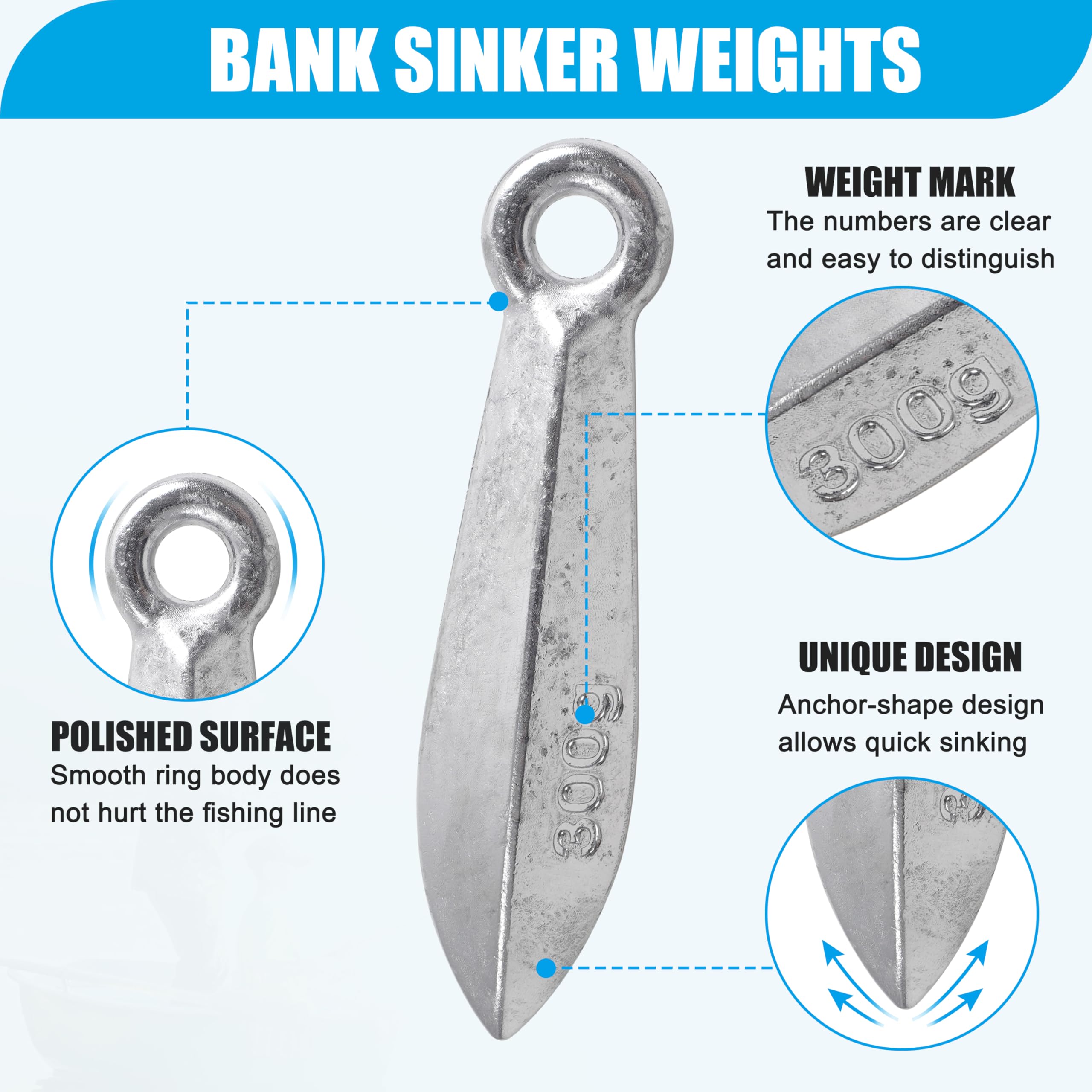 Bank Sinkers Fishing Weights Sinkers Surf Fishing Weights Saltwater Bullet Fishing Sinkers Weights Catfishing Gear Tackle for Ocean Surf Fishing Bottom Rigs