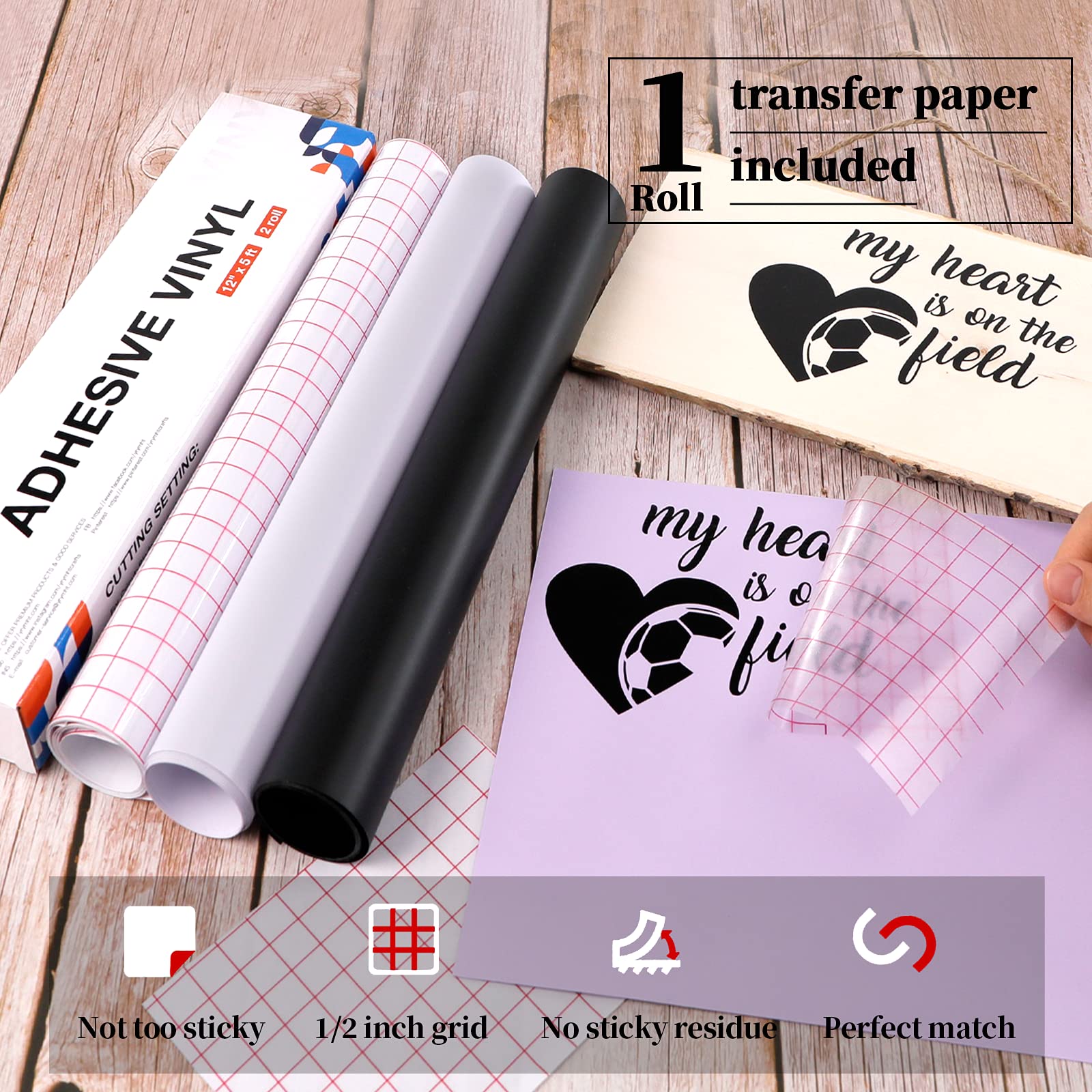 YRYM HT Permanent Adhesive Vinyl Rolls 12" x 5ft Matte Black Adhesive