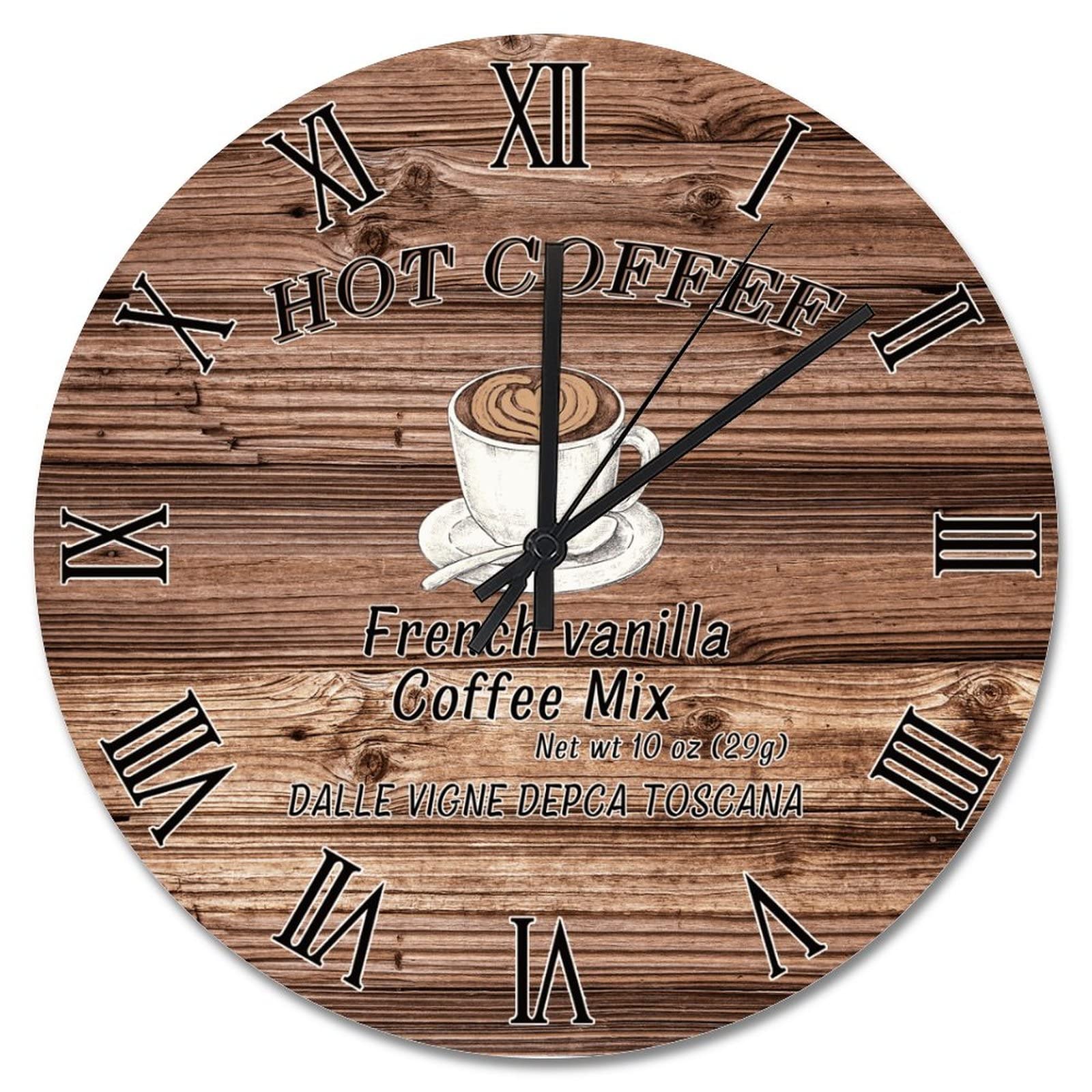 Grande horloge murale café en bois marron 38,1 cm mécanisme silencieux