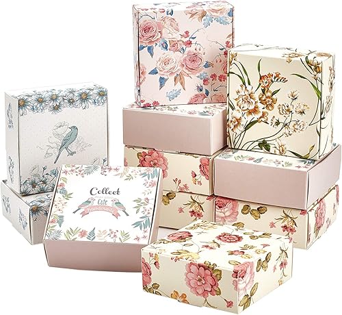 PH PandaHall Paquete de 30 cajas de regalo de papel de estraza, cajas de jabón de flores de 5 estilos, caja de envoltura de regalo, cajas de