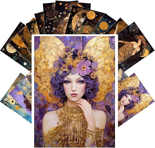 PIXILUV Postales vintage (24 piezas de 4 x 6 pulgadas cada una) increíbles mujeres mágicas con destellos y mariposas, postales vintage, tarjetas de