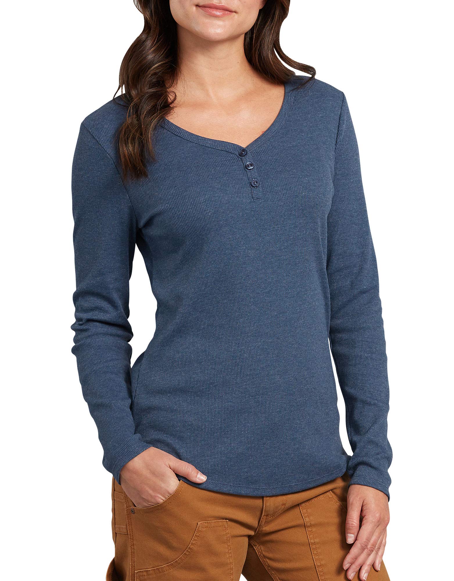 Dickies Camisa de Manga Larga para Mujer Henley – Plus, Mezclilla Oscura, Talla única