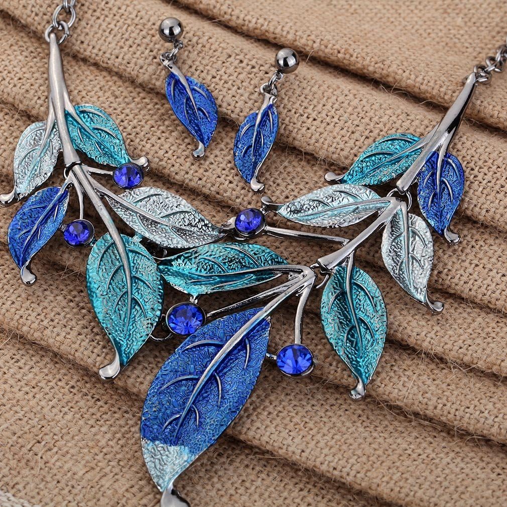 YAZILIND Multicolor Leaf Branch Earrings Chunky Bib Necklace Jewelry Set Women Wedding Party - Image 5