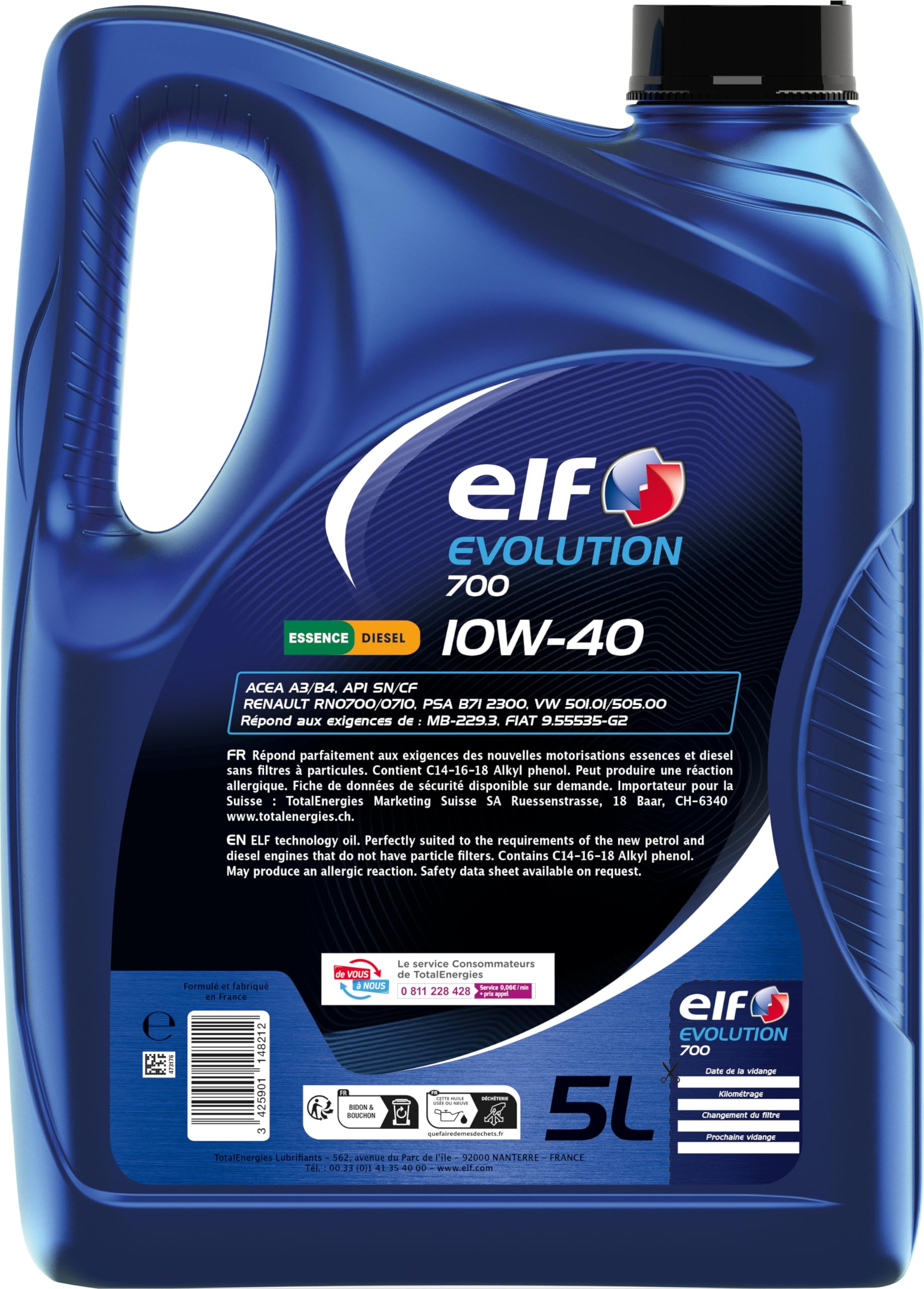 Olio motore - ELF - Evolution 700 10W-40 - 5L