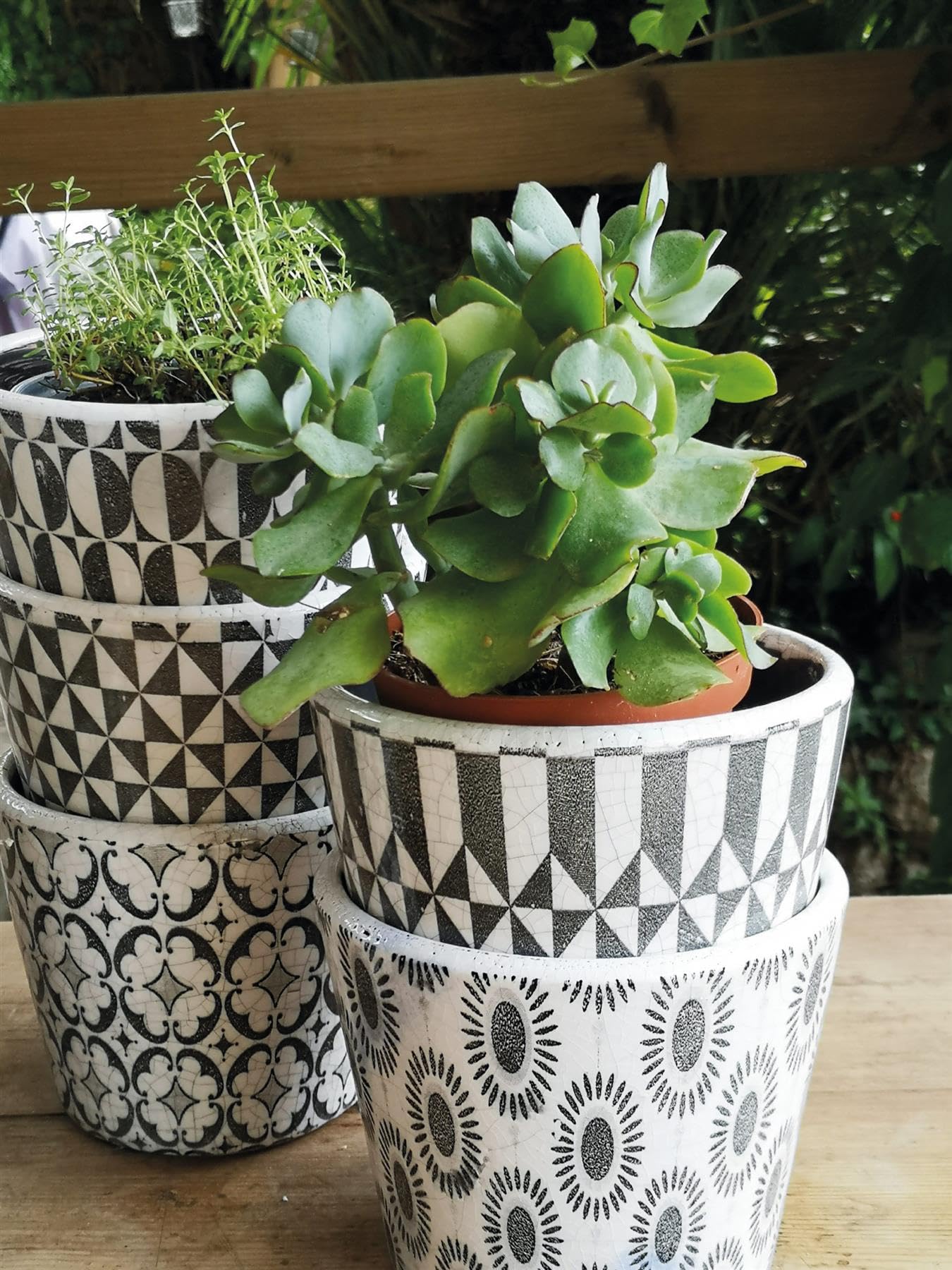 Black White Dutch Pot Harlequin - Geometric Planter - Crackle Glaze - Orchid Pot - Ceramic Planter - Succulent Planter - Indoor House 12cm Plant Pot