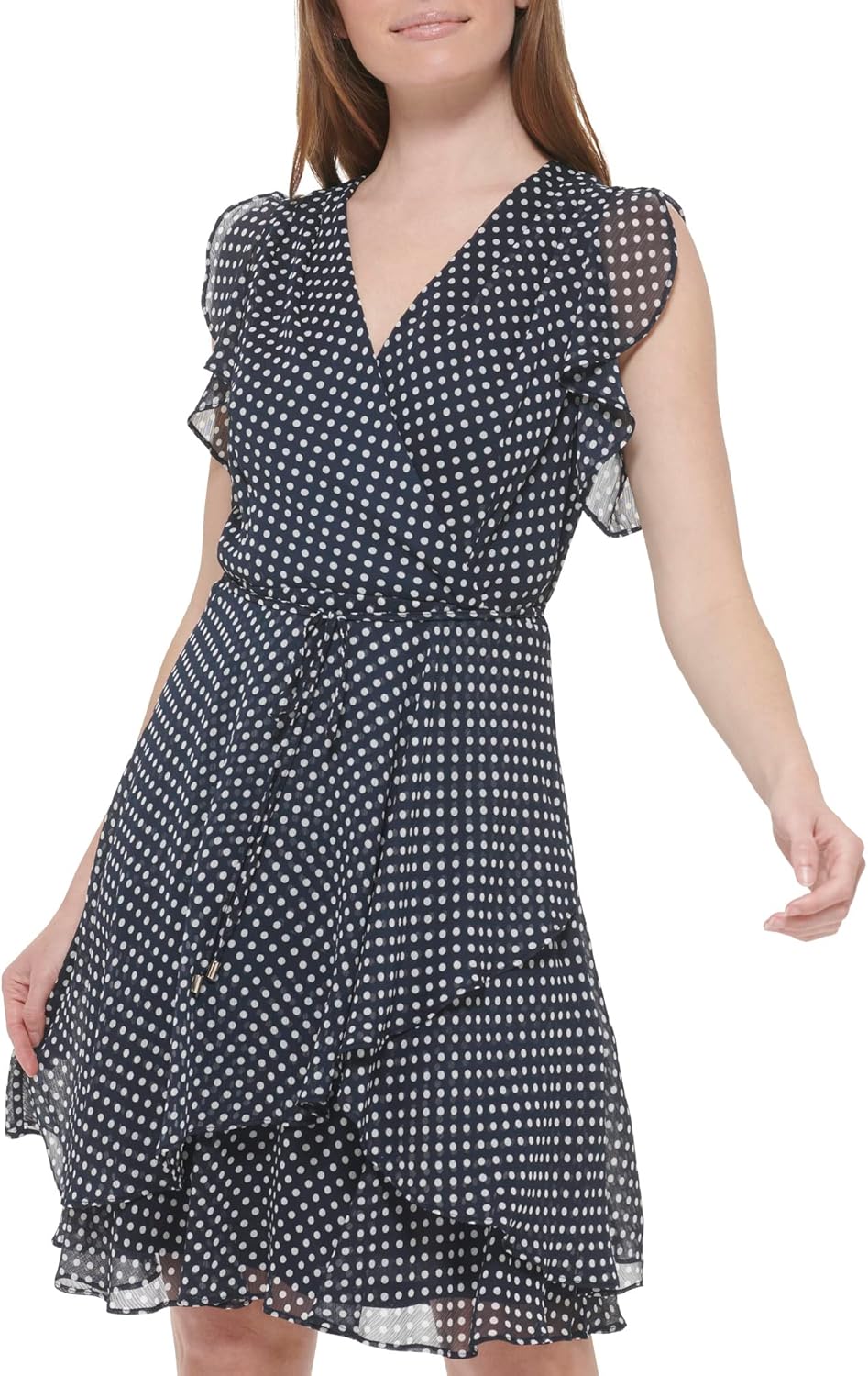 Tommy Hilfiger Womens Sleeveless Surplice Neck Chiffon Belted Midi Dress - Image 2