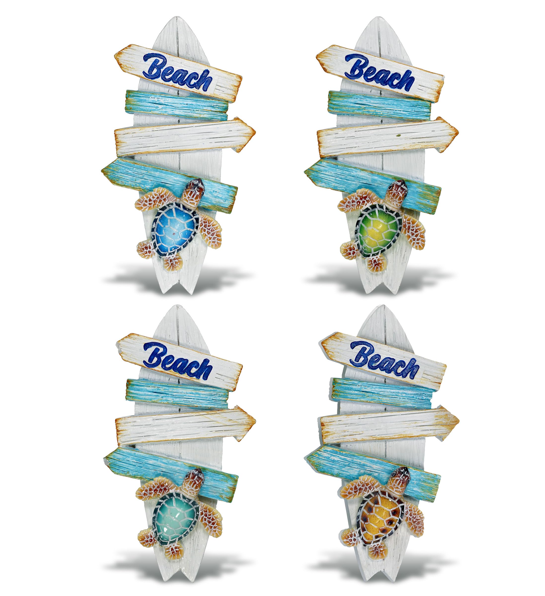 CoTa Global Surfboard Beach Sign Sea Turtle Nautical Magnets Set of 4 - Resin Beach Design Magnet, Fun and Cute Ocean Magnets for Kitchen Fridge,